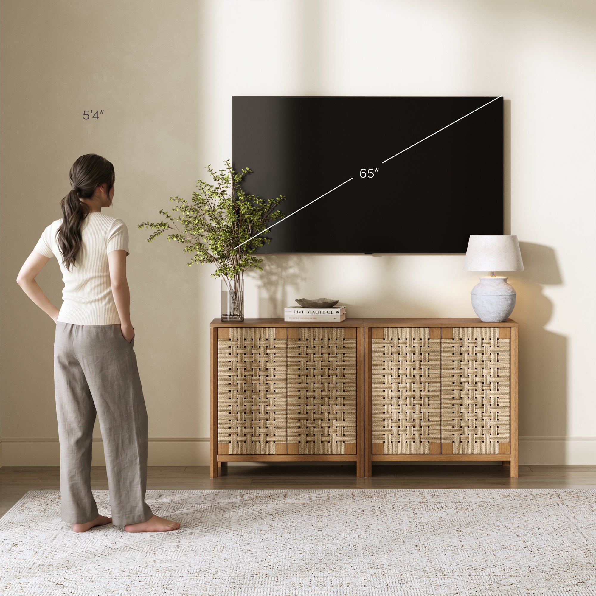 Aerie Credenza Woven Seagrass Light Brown Set of 2 | Nathan James