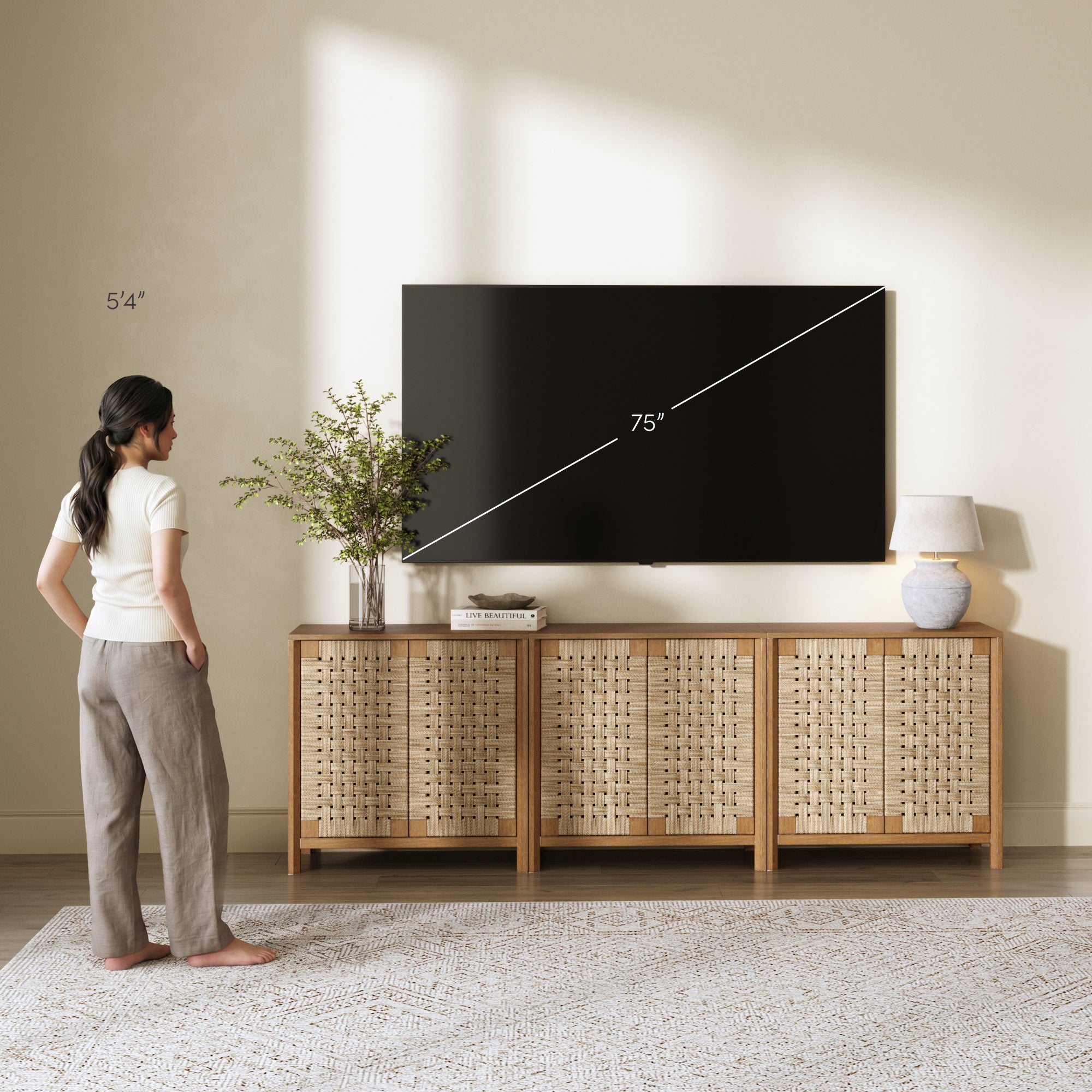 Aerie Credenza Woven Seagrass Light Brown Set of 3 | Nathan James