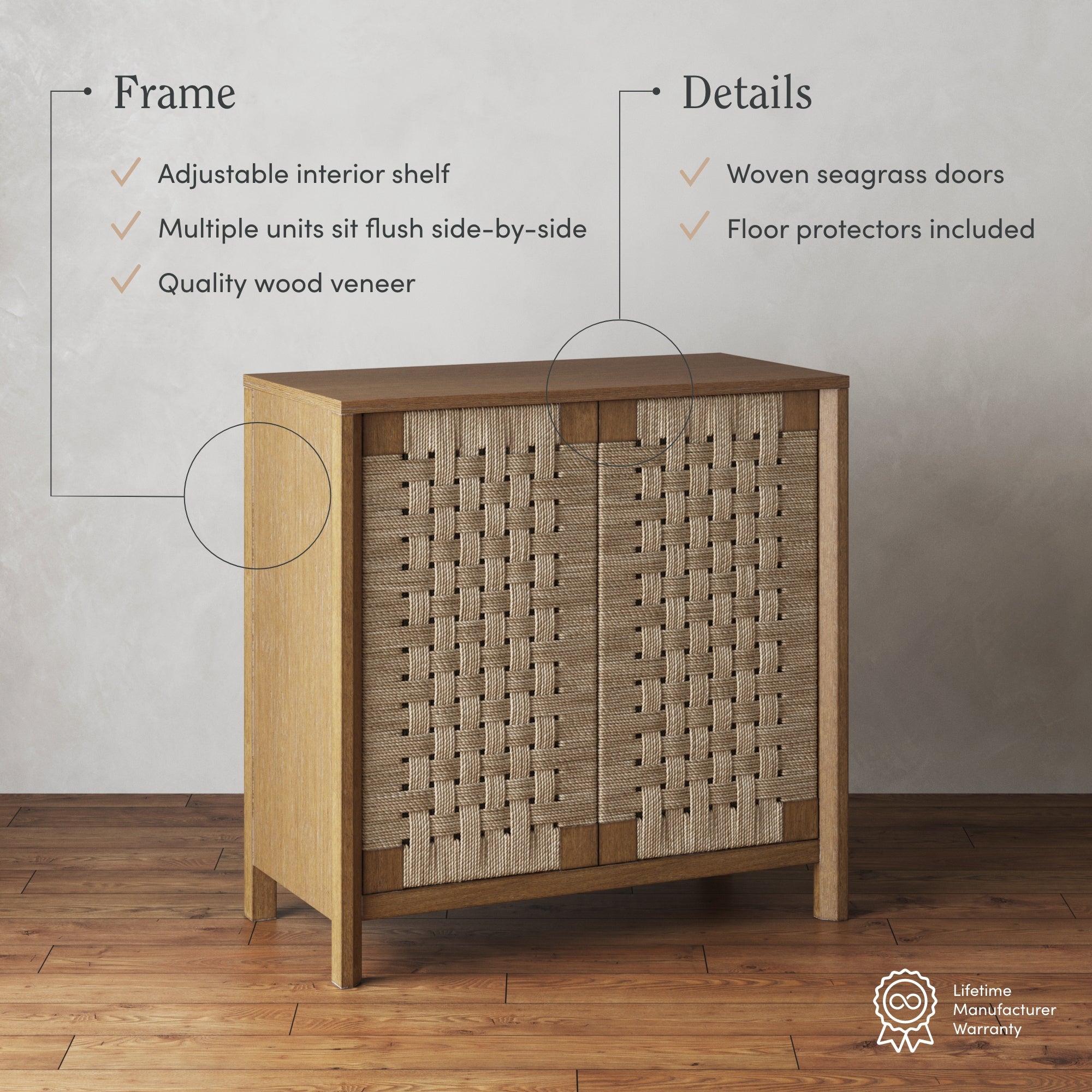 Aerie Boho Wooden Cabinet with Seagrass Doors | Nathan James