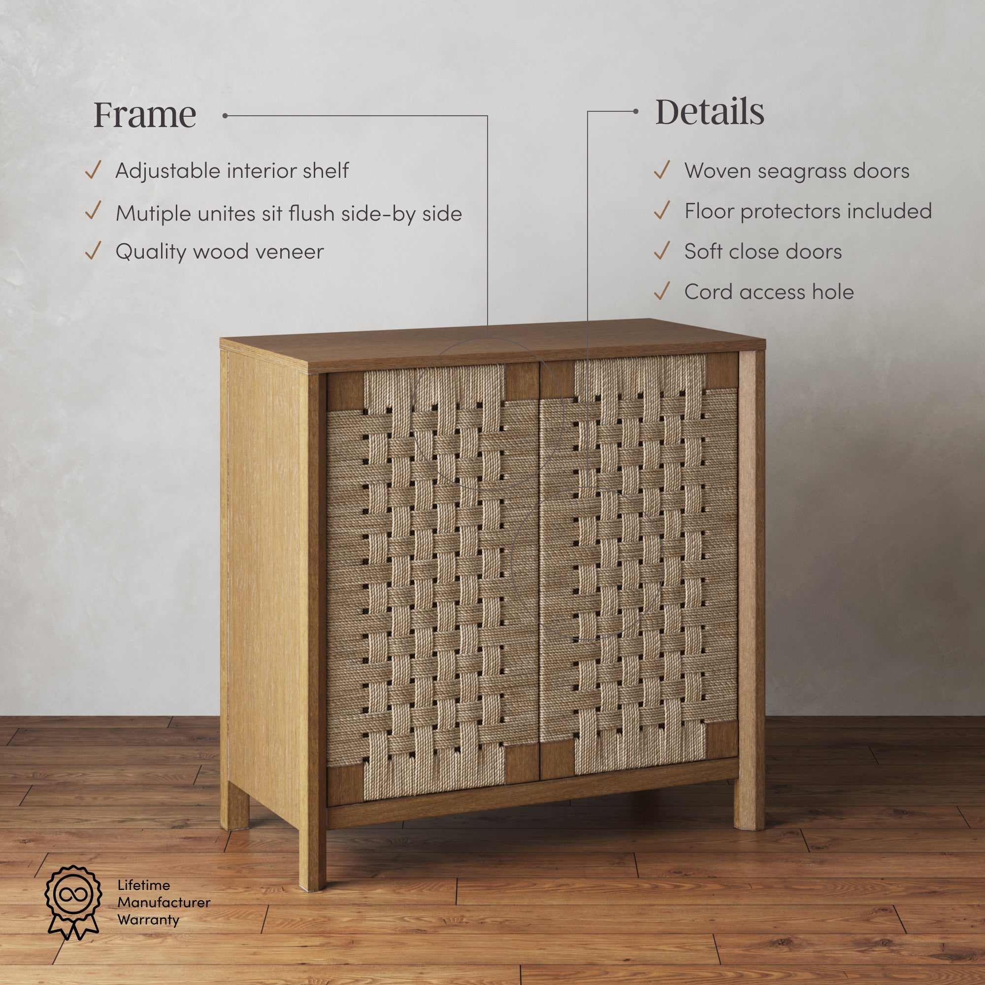 Aerie Boho Wooden Cabinet with Seagrass Doors | Nathan James