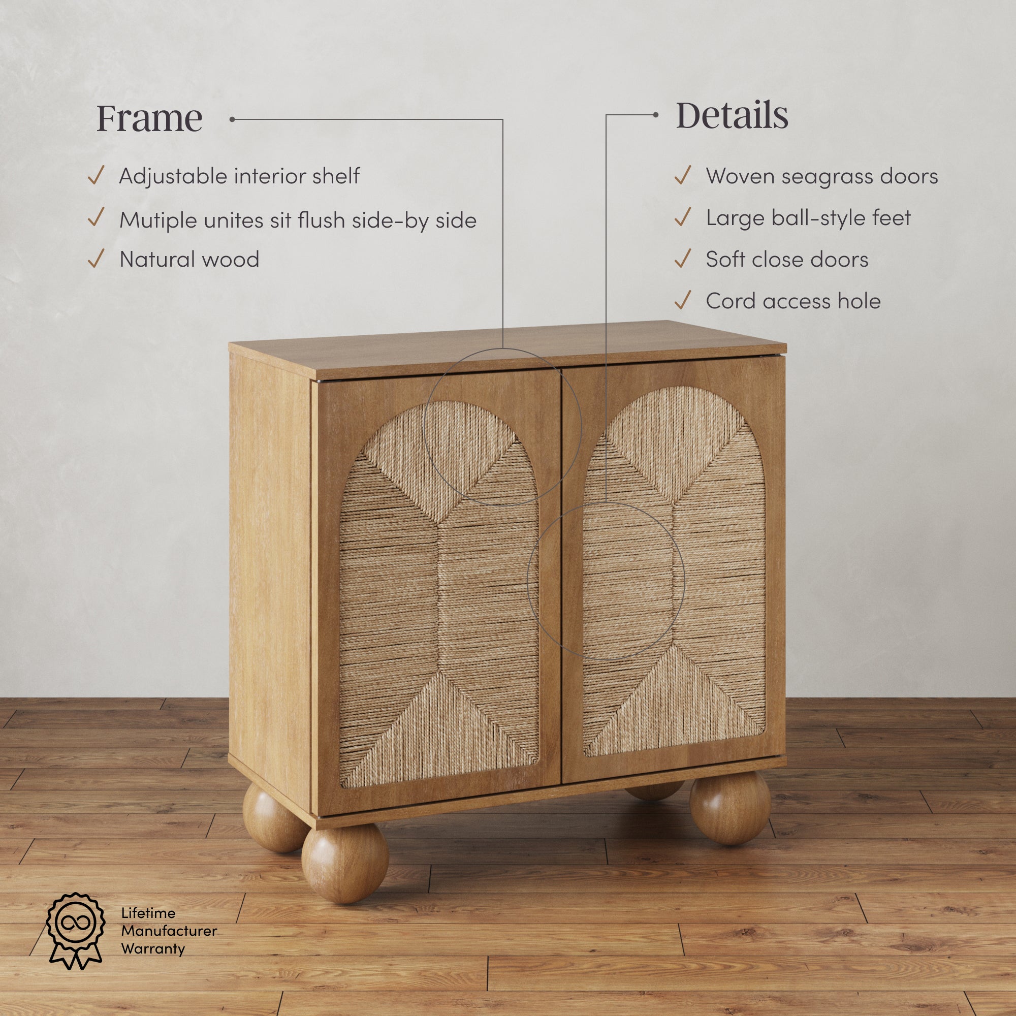 Seagrass Arched Storage Cabinet - Thumbnail 2