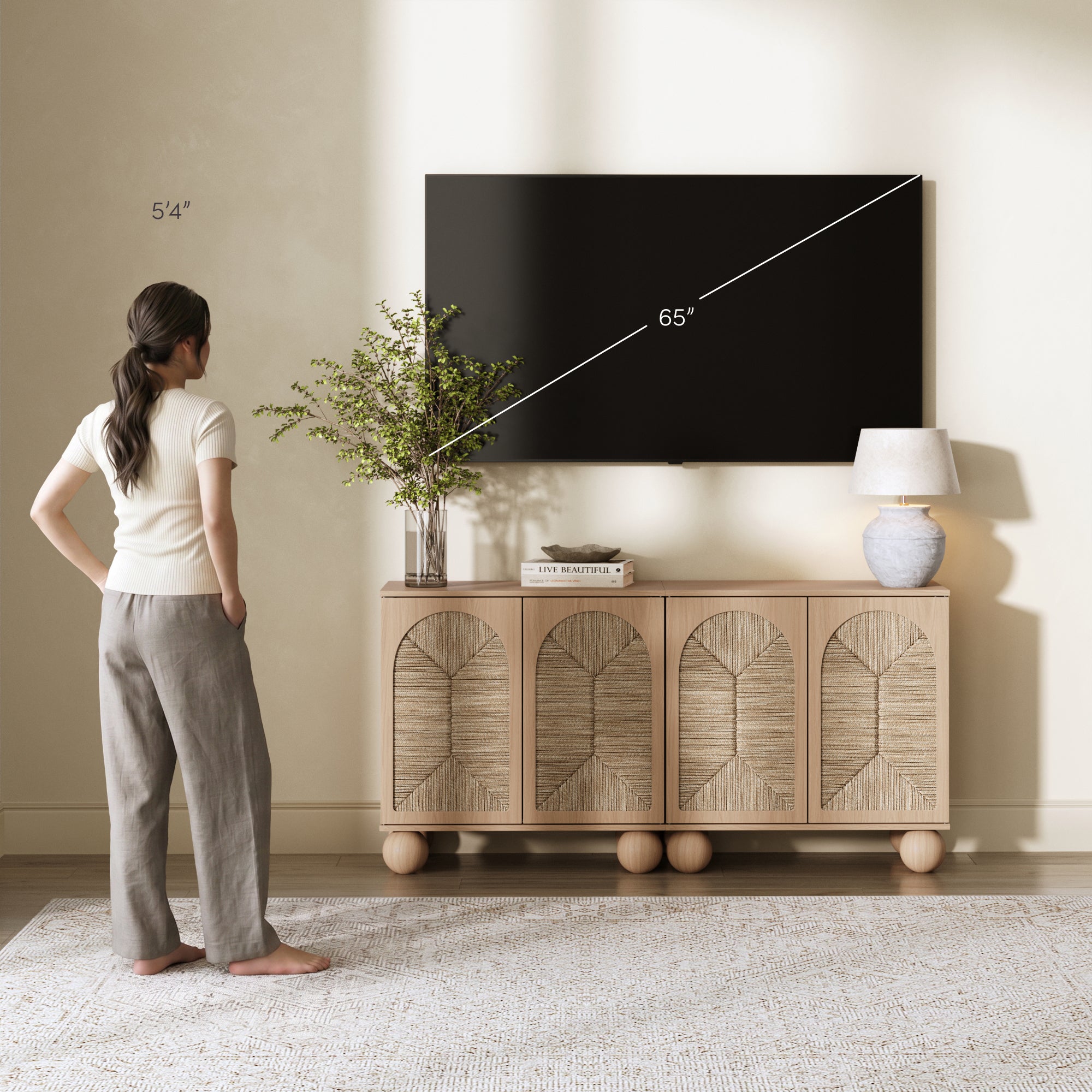 Leah Credenza Seagrass Raw Oak Set of 2 Arched | Nathan James