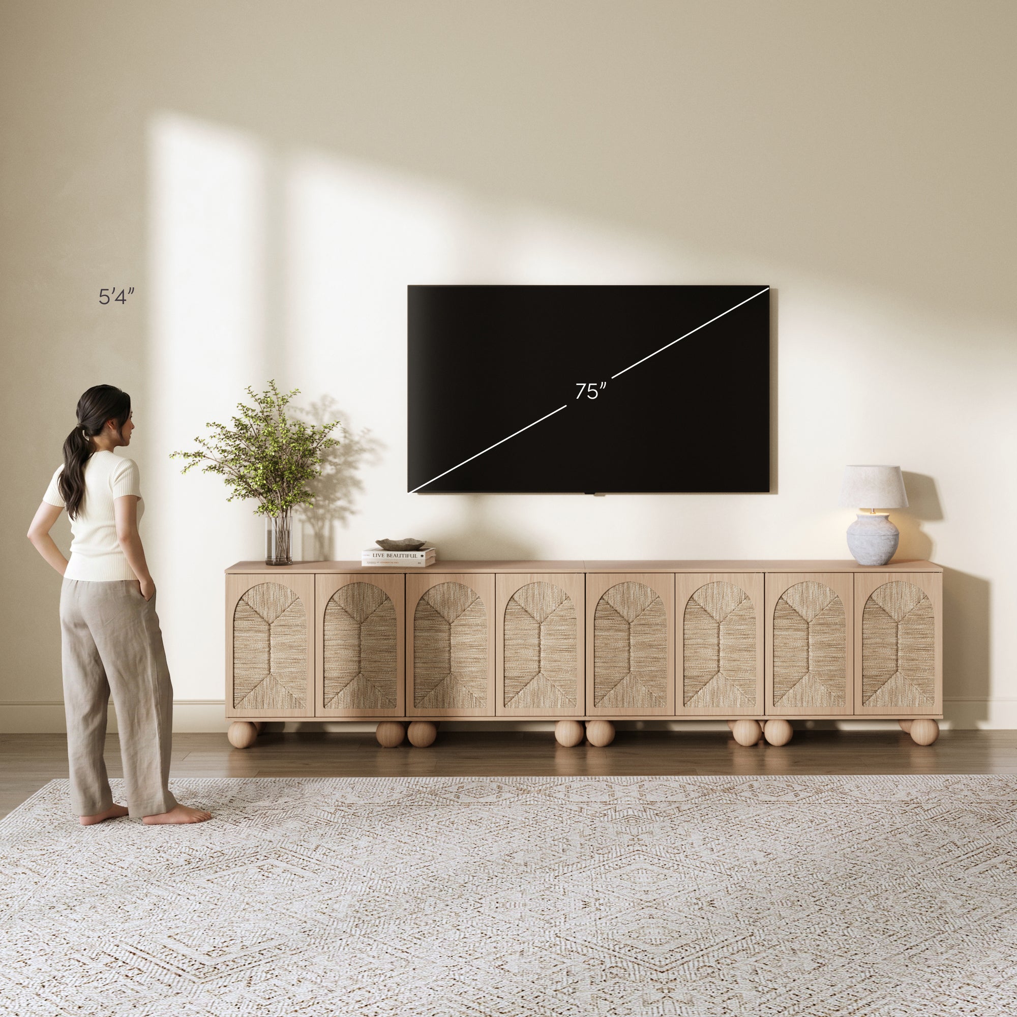 Leah Credenza Seagrass Raw Oak Set of 4 Arched | Nathan James