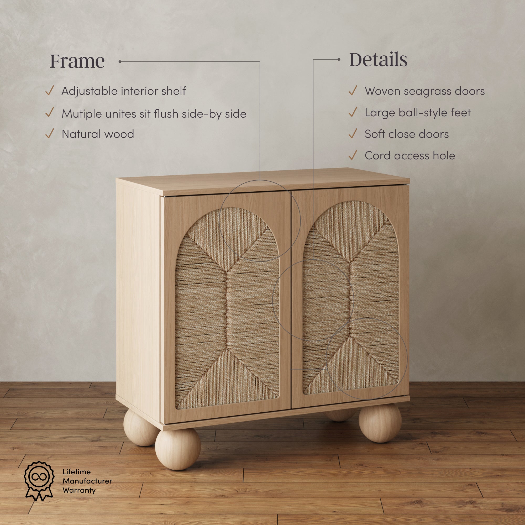 Nathan James Seagrass Arched Storage Cabinet - Thumbnail 2