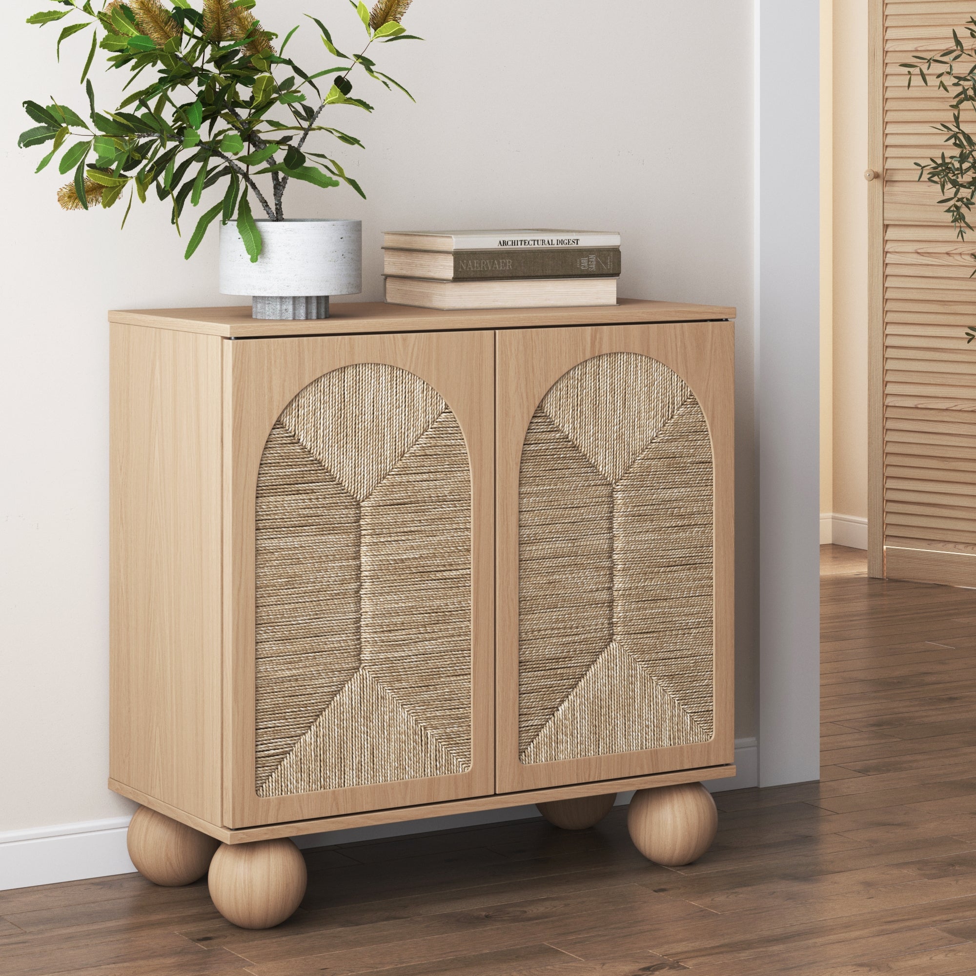 Seagrass Arched Storage Cabinet Raw Oak