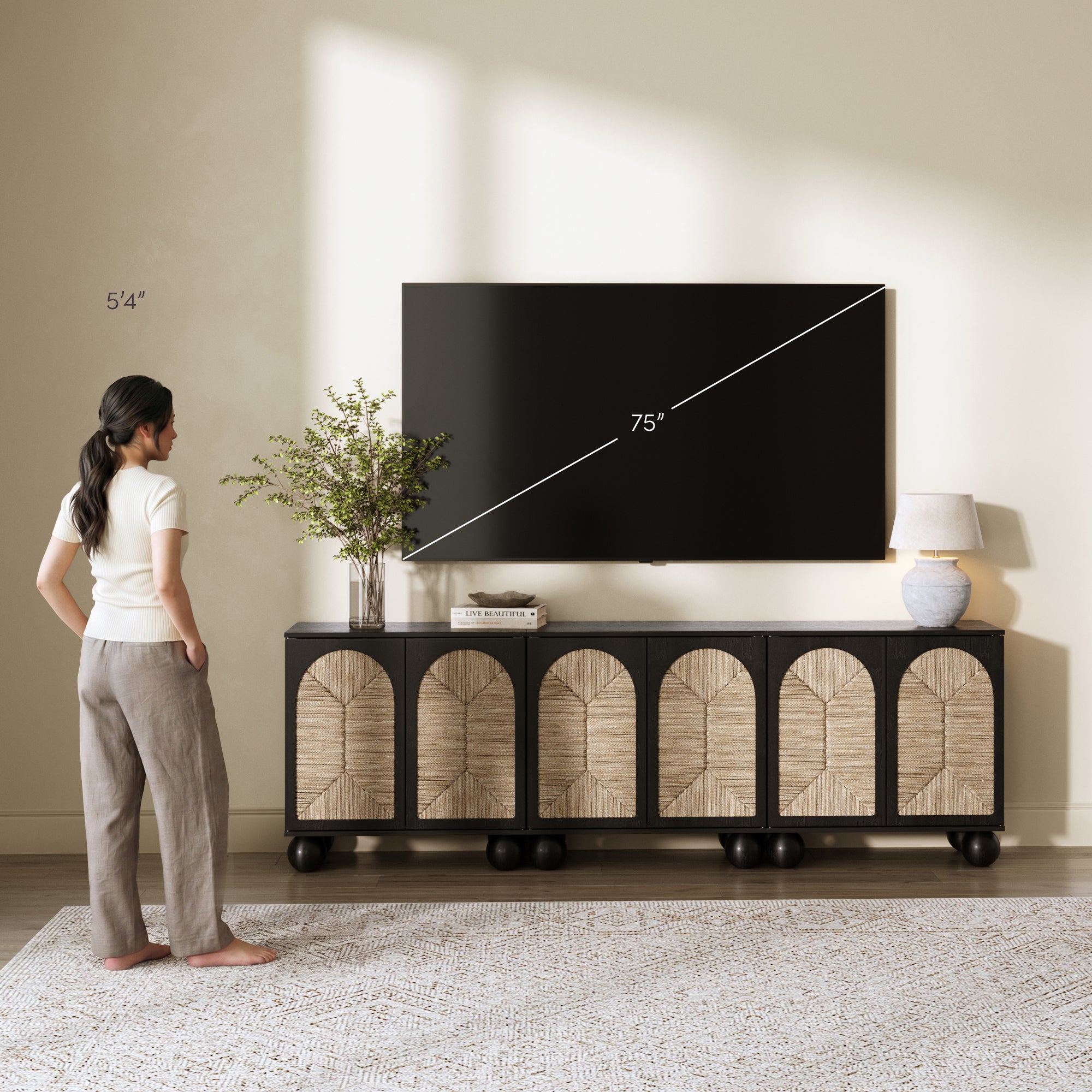 Leah Credenza Seagrass Black Set of 3 Arched | Nathan James