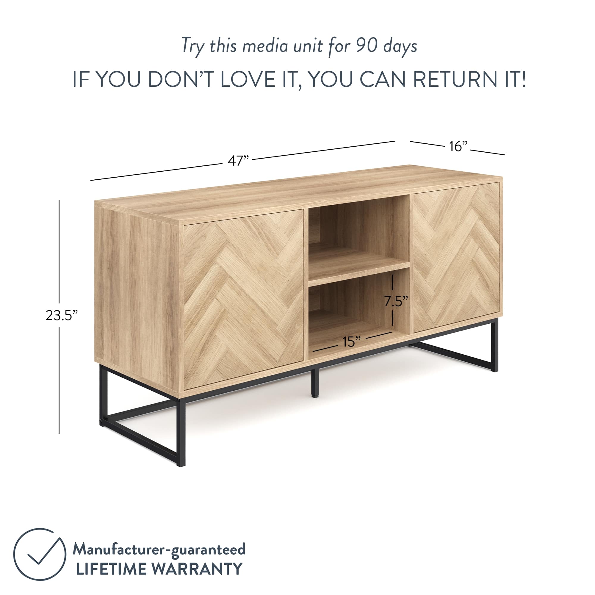 Wood Herringbone TV Cabinet - Thumbnail 4