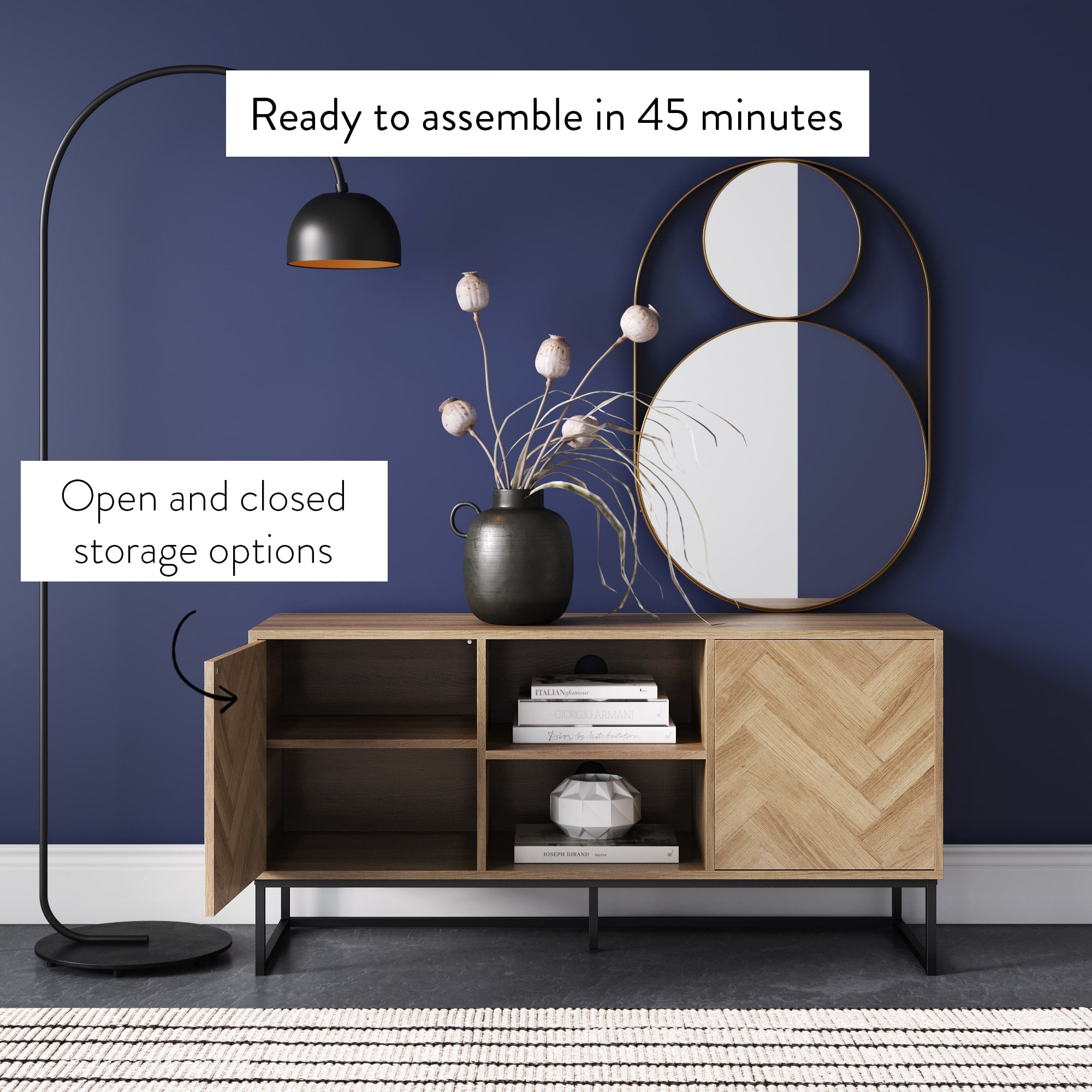 Dylan Industrial Farmhouse Light Oak Storage TV Cabinet | Nathan James