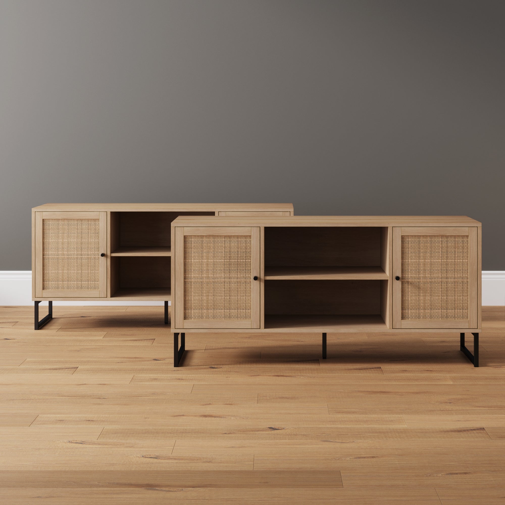 Mina TV Cabinet Rattan Light Oak Set of 2 | Nathan James