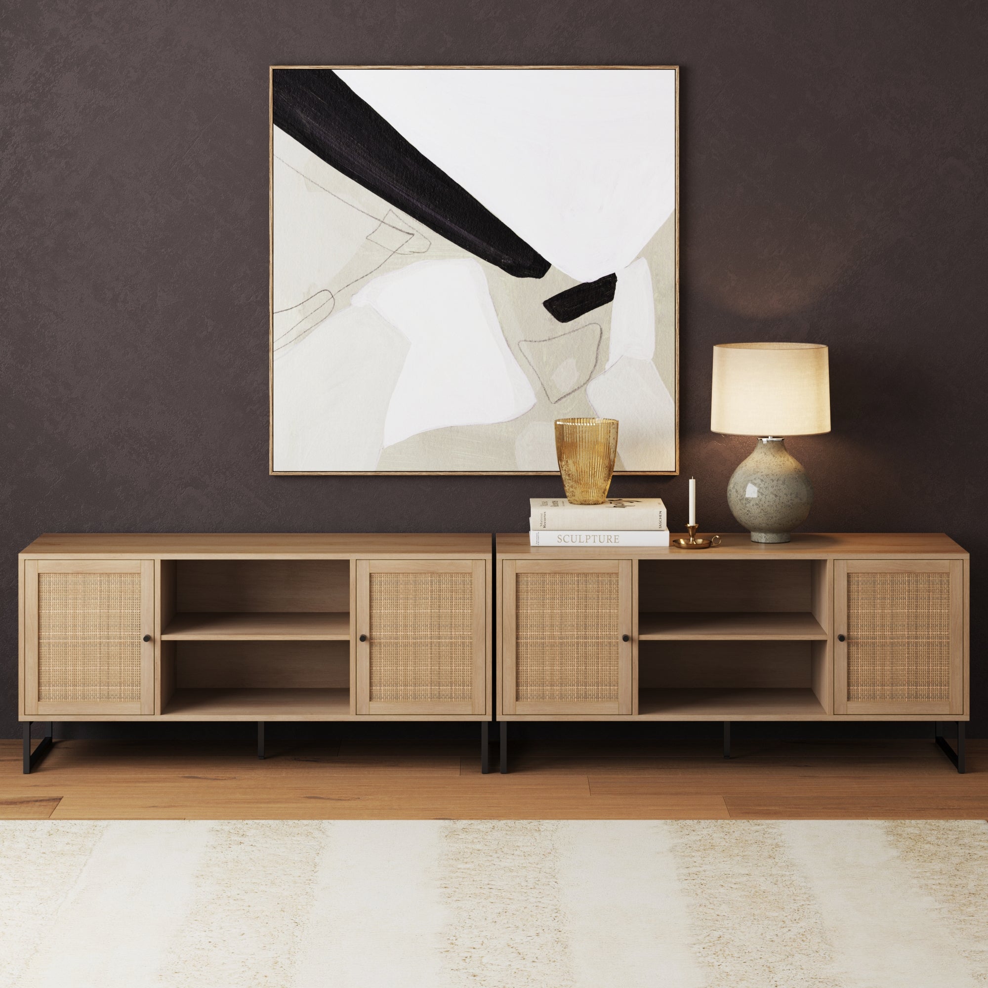 Mina Bohemian Rattan & Wood TV Cabinet Set of 2 | Nathan James