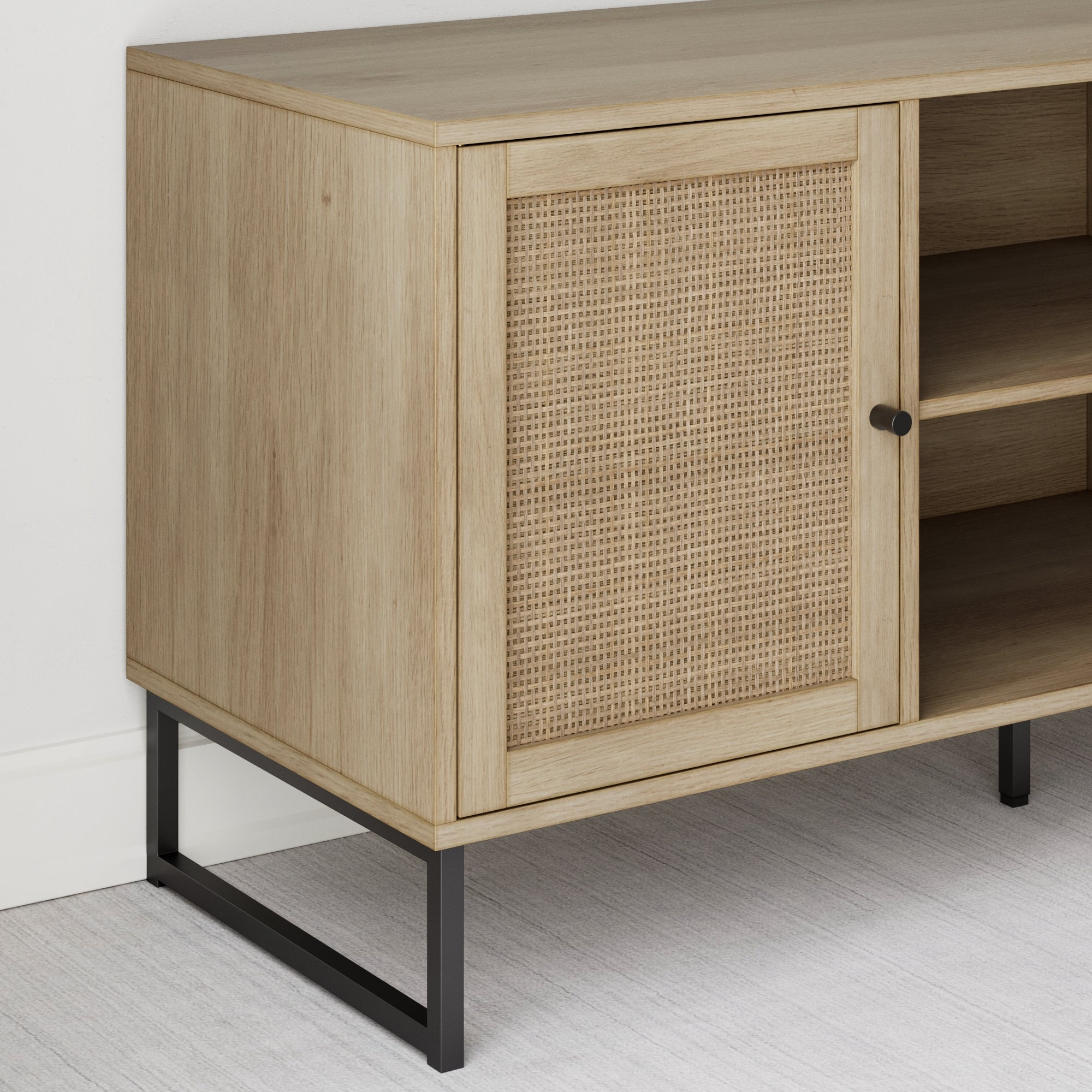 Mina TV Cabinet Rattan Light Oak Credenza | Nathan James