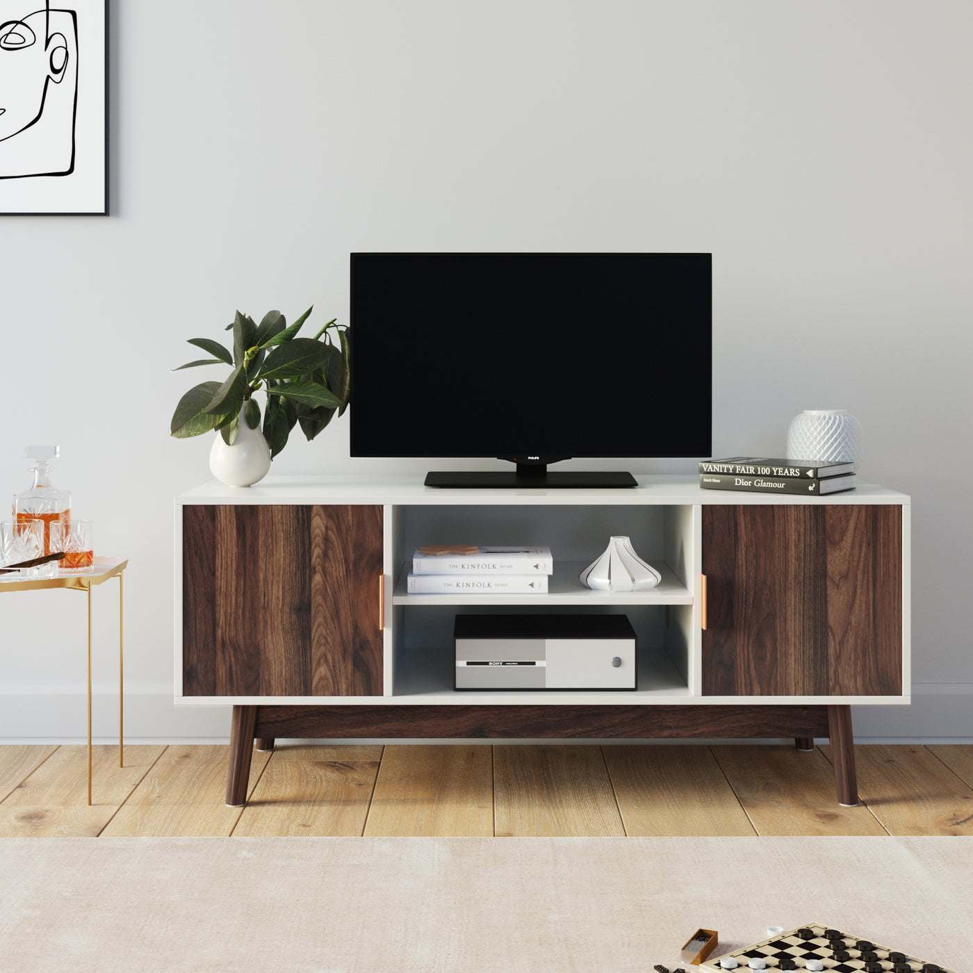 Wesley Modern White TV with 2Door storage Nathan James