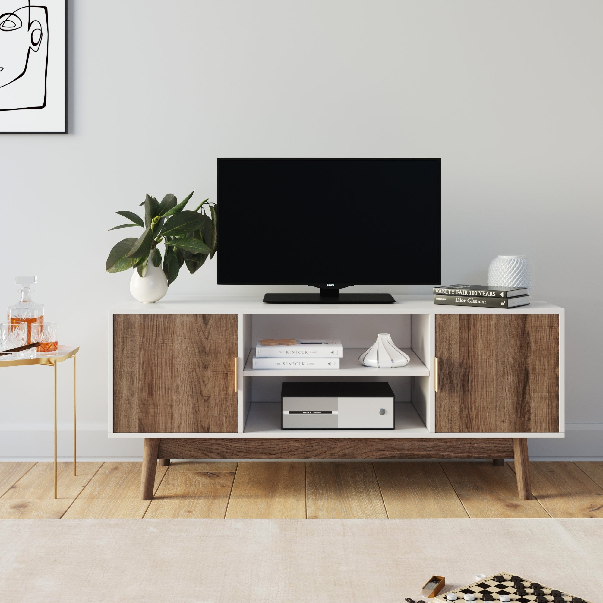 Wesley Modern White TV Cabinet with 2-Door Storage | Nathan James