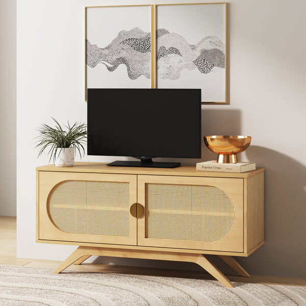 Rattan Wood Rounded Door TV Stand Nathan James