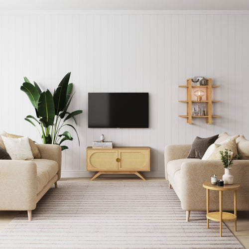 Rattan Wood Rounded Door TV Stand Nathan James