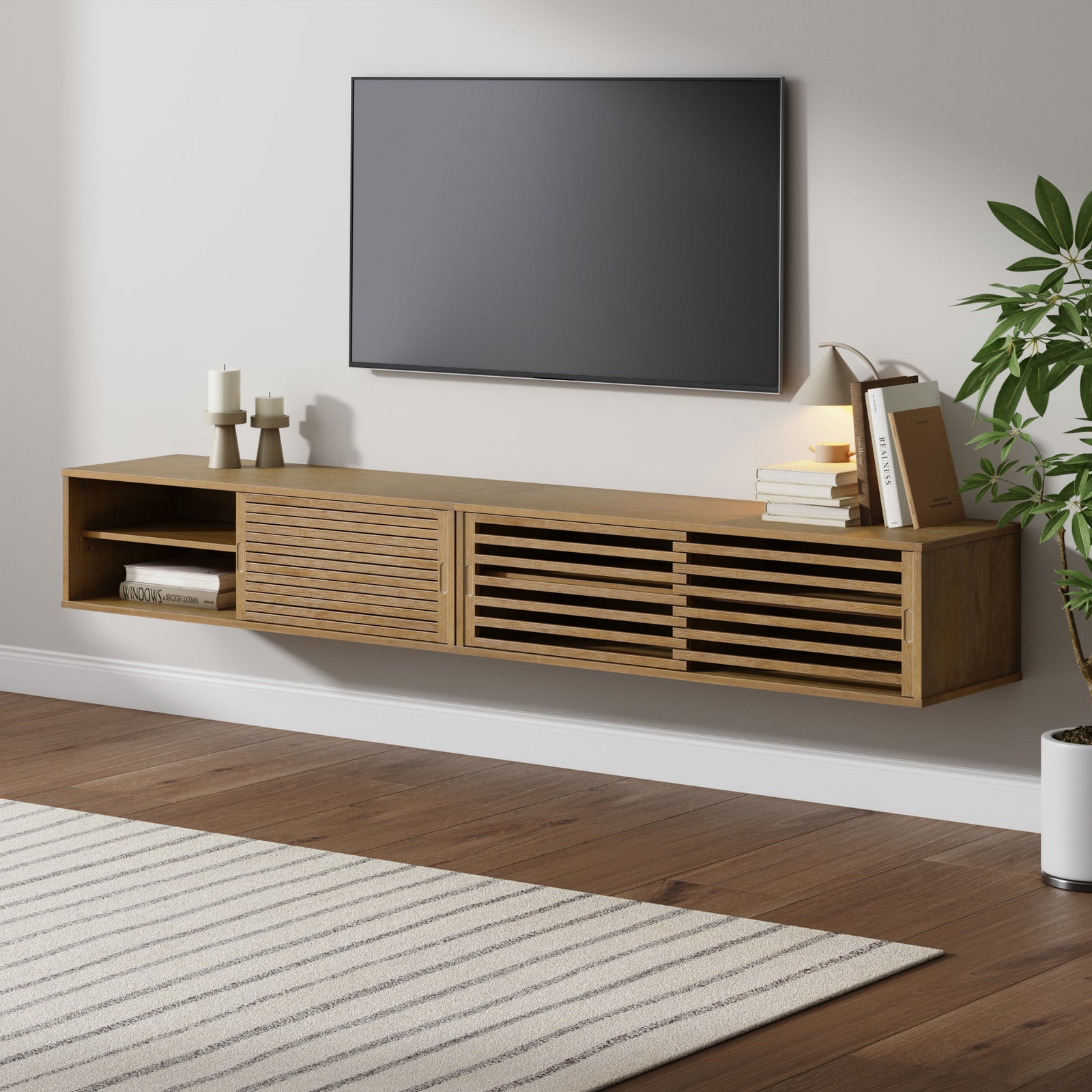 Modern Wood Wall-Mounted TV Stand with Storage | Nathan James