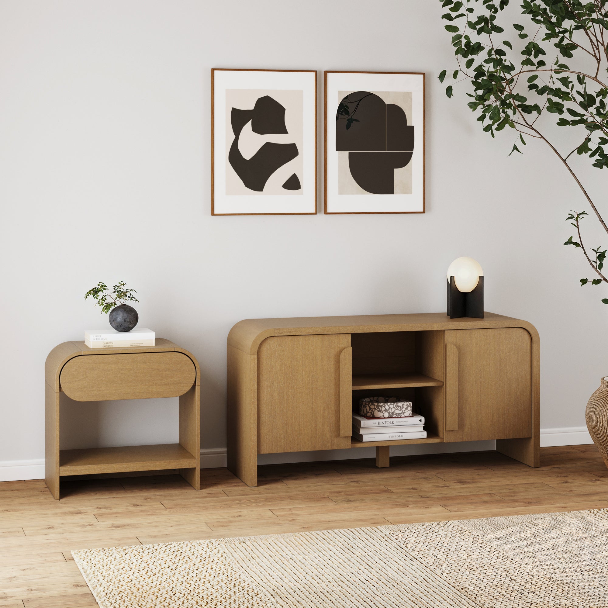 Arched TV Stand and End Table Living Room Set Warm Oak - Nathan James
