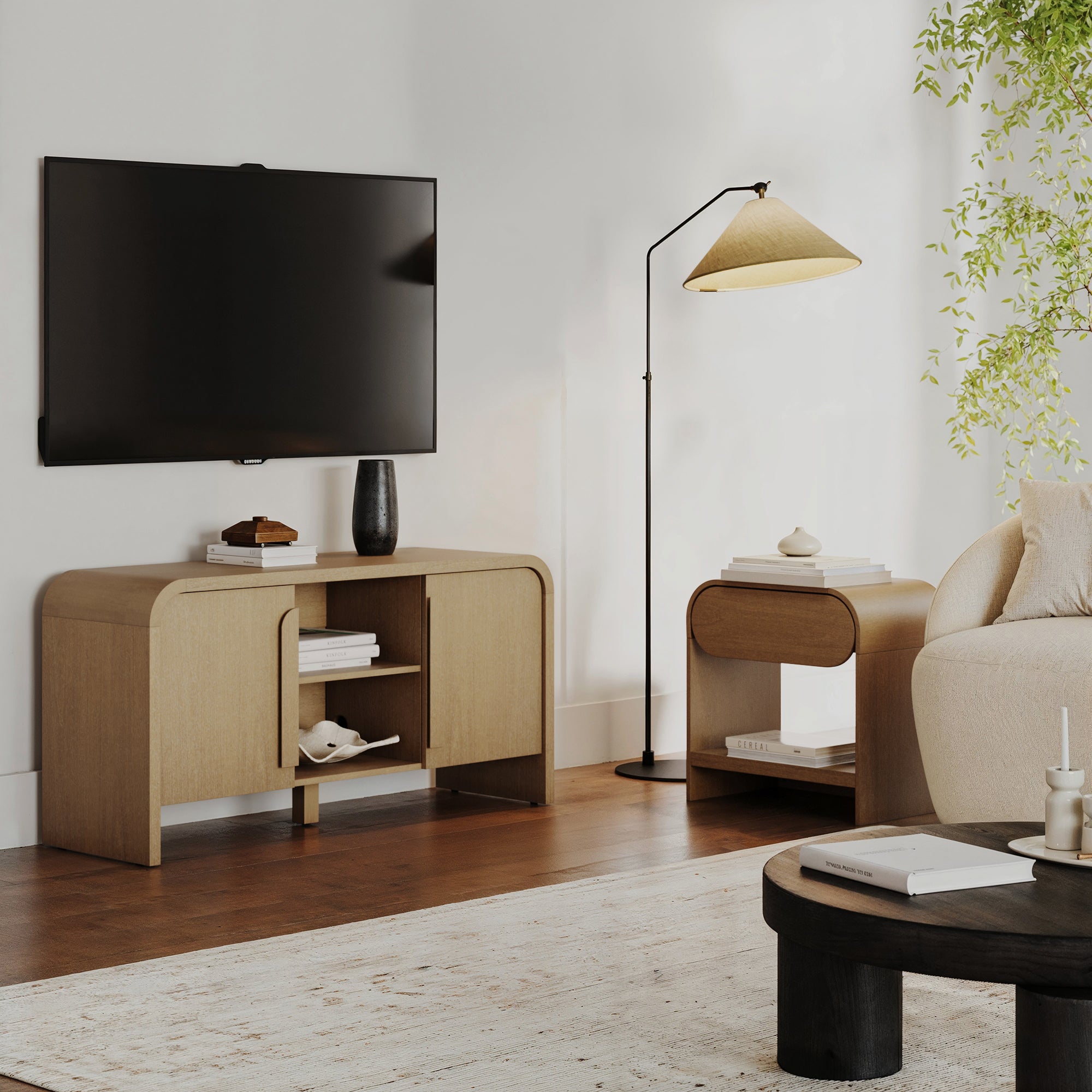 Arched TV Stand and End Table Living Room Set Warm Oak - Nathan James
