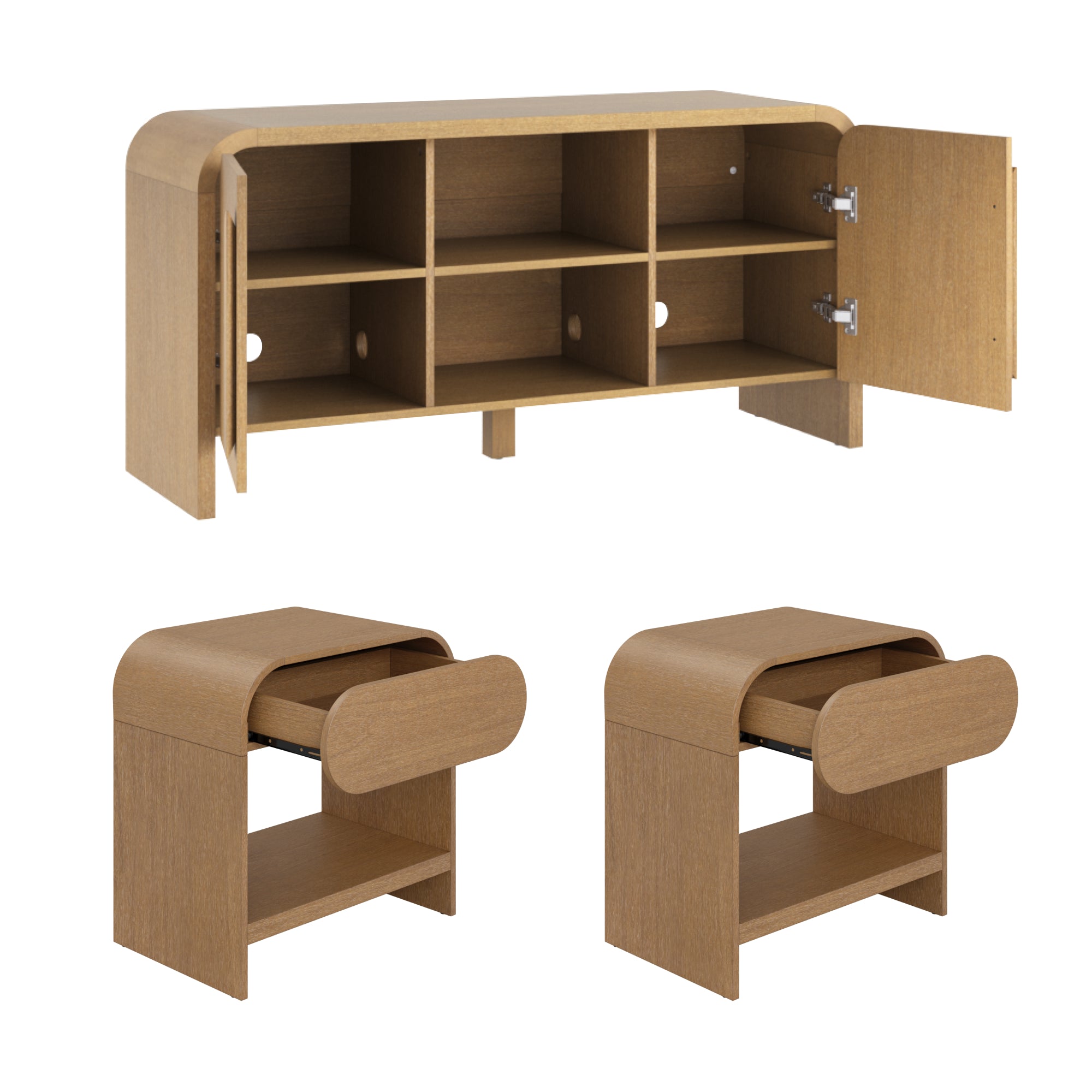 Arched TV Stand and 2 End Tables Living Room Set