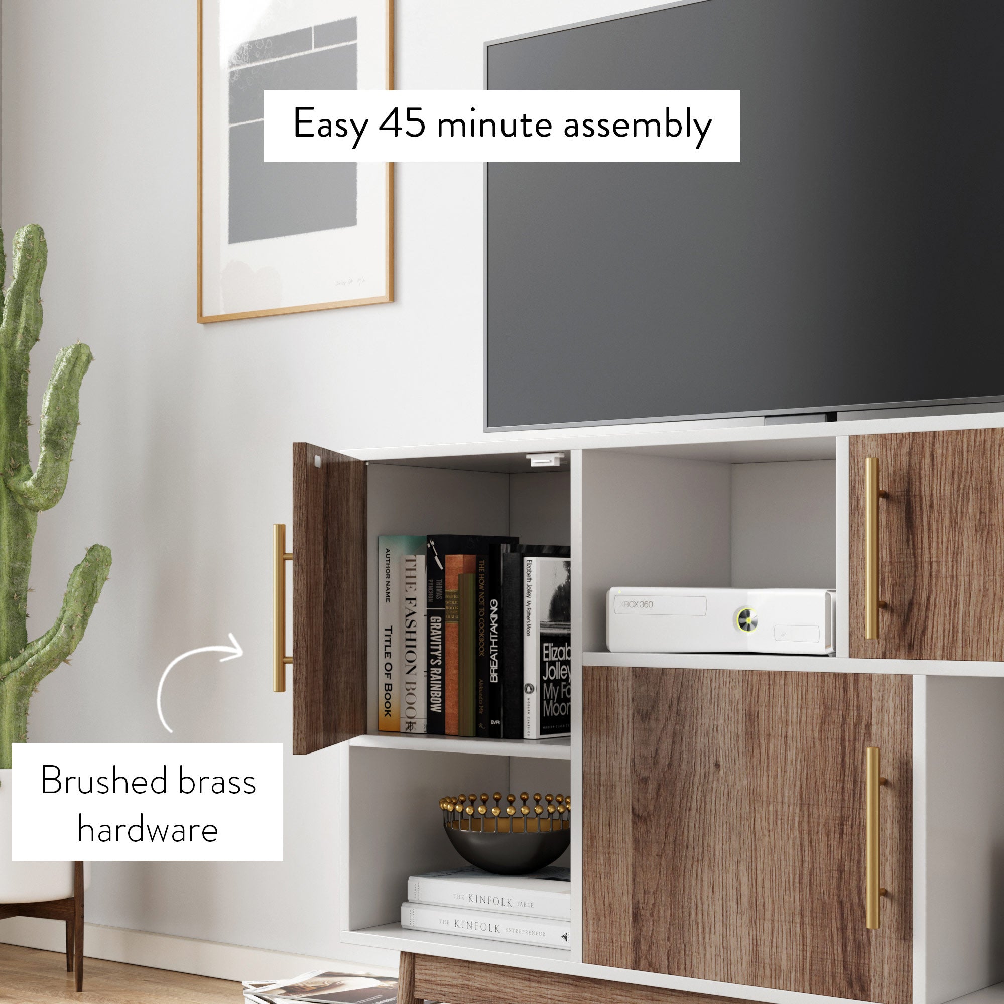 Nathan james ellipse brown cube storage with display shelves shop and white cabinet doors