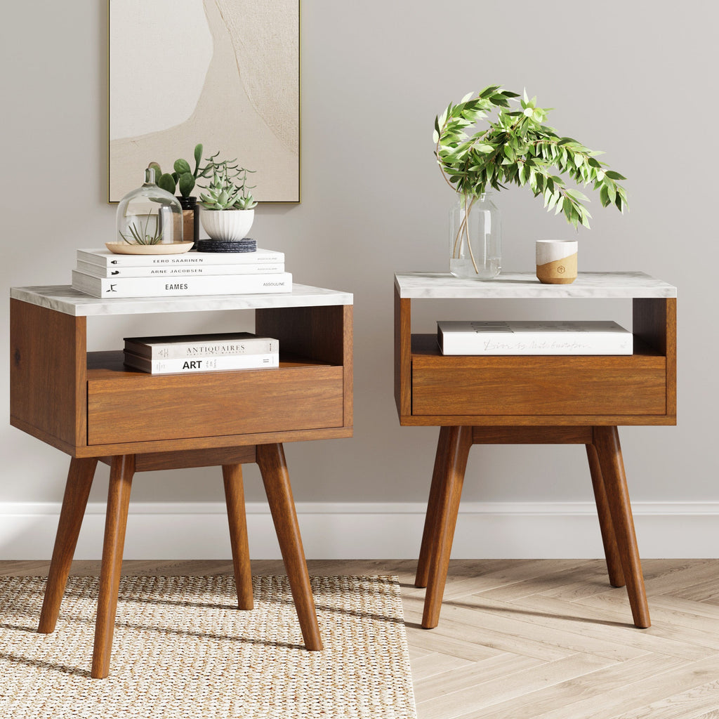 Mid Century Faux Marble Nightstands