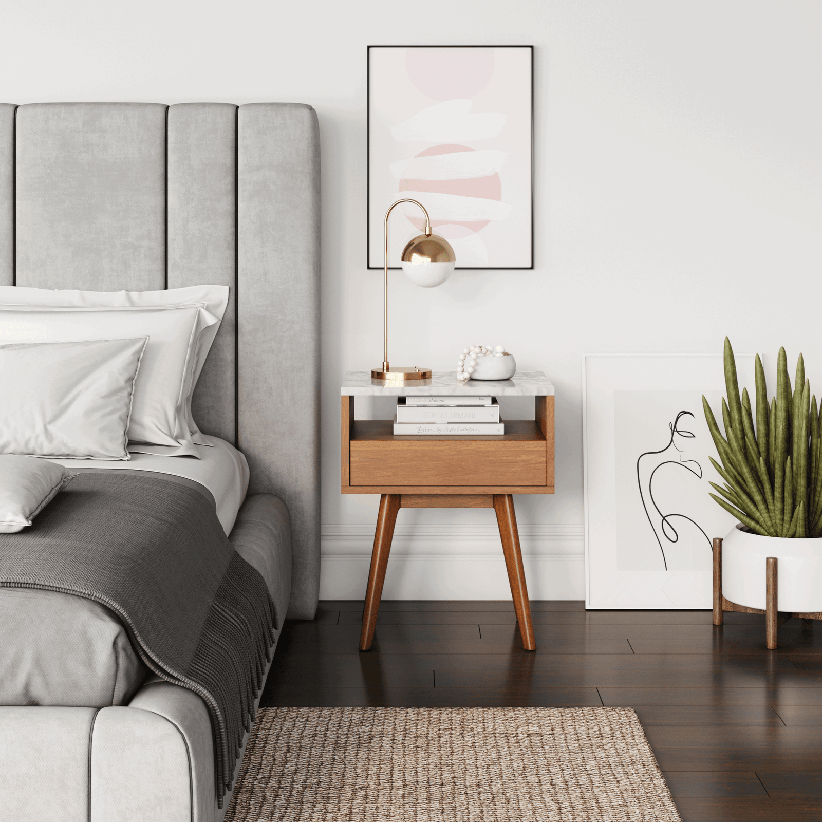 James Mid-Century Nightstand Wood and Faux Marble | Nathan James