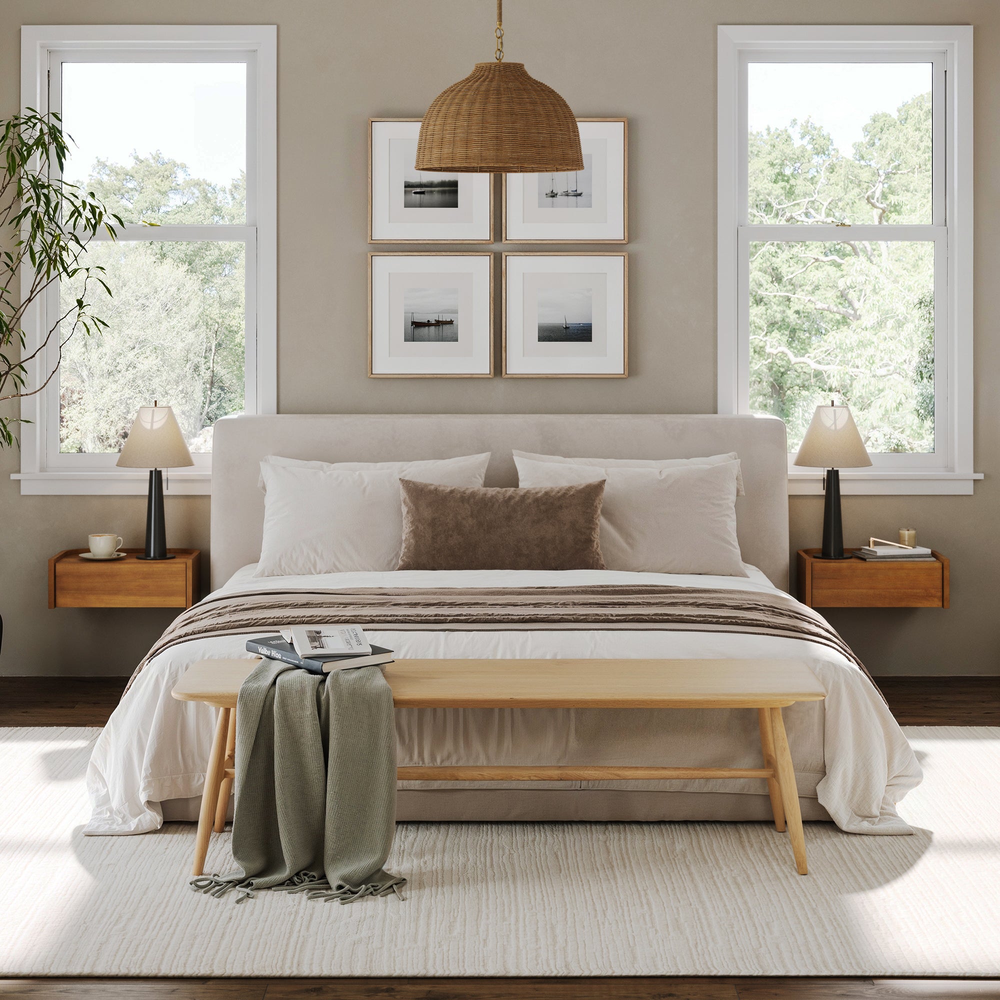 Floating 1-Drawer Rounded Nightstand Light Brown (Set of 2)