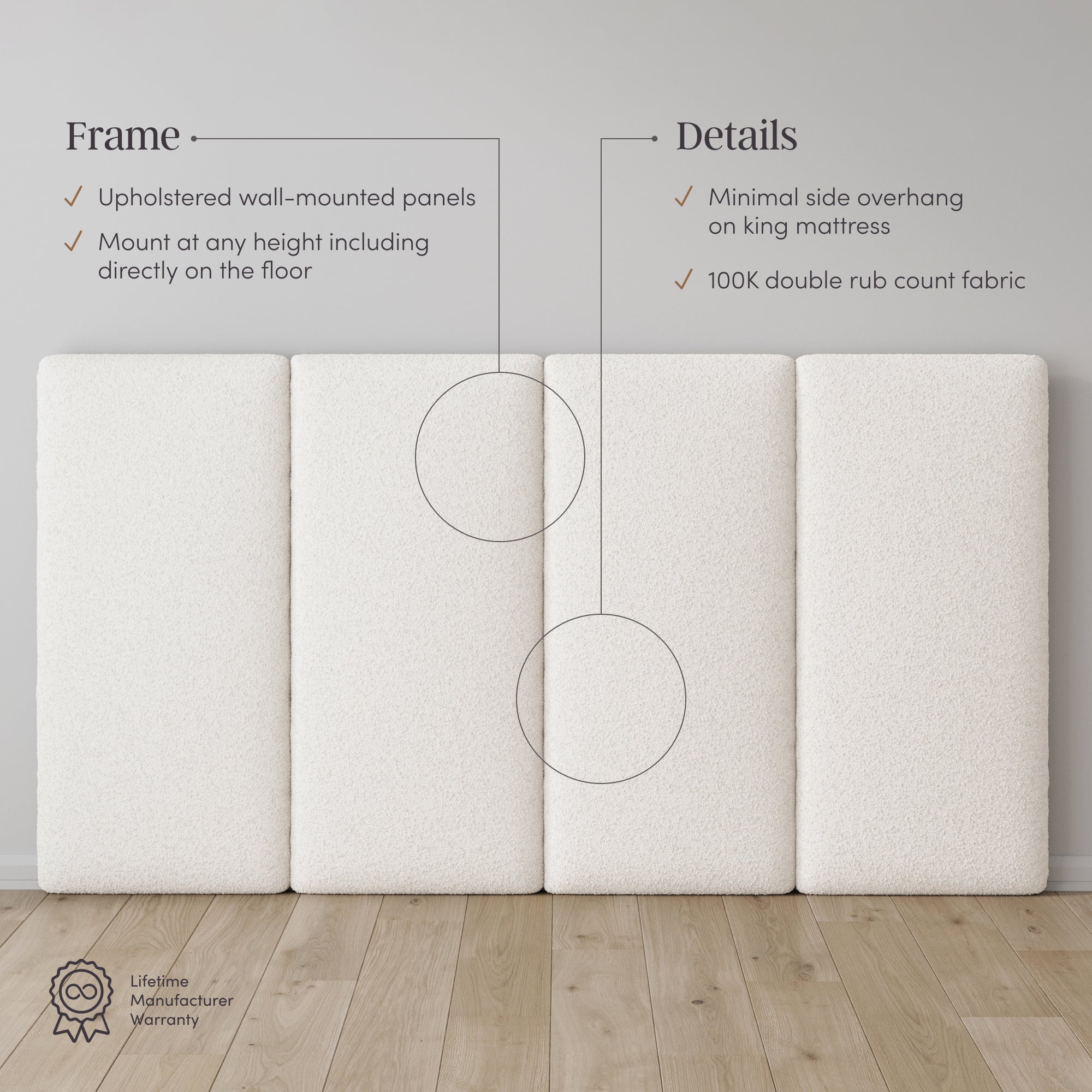 King Wall Mounted Headboard 4 Panel Boucle - Nathan James