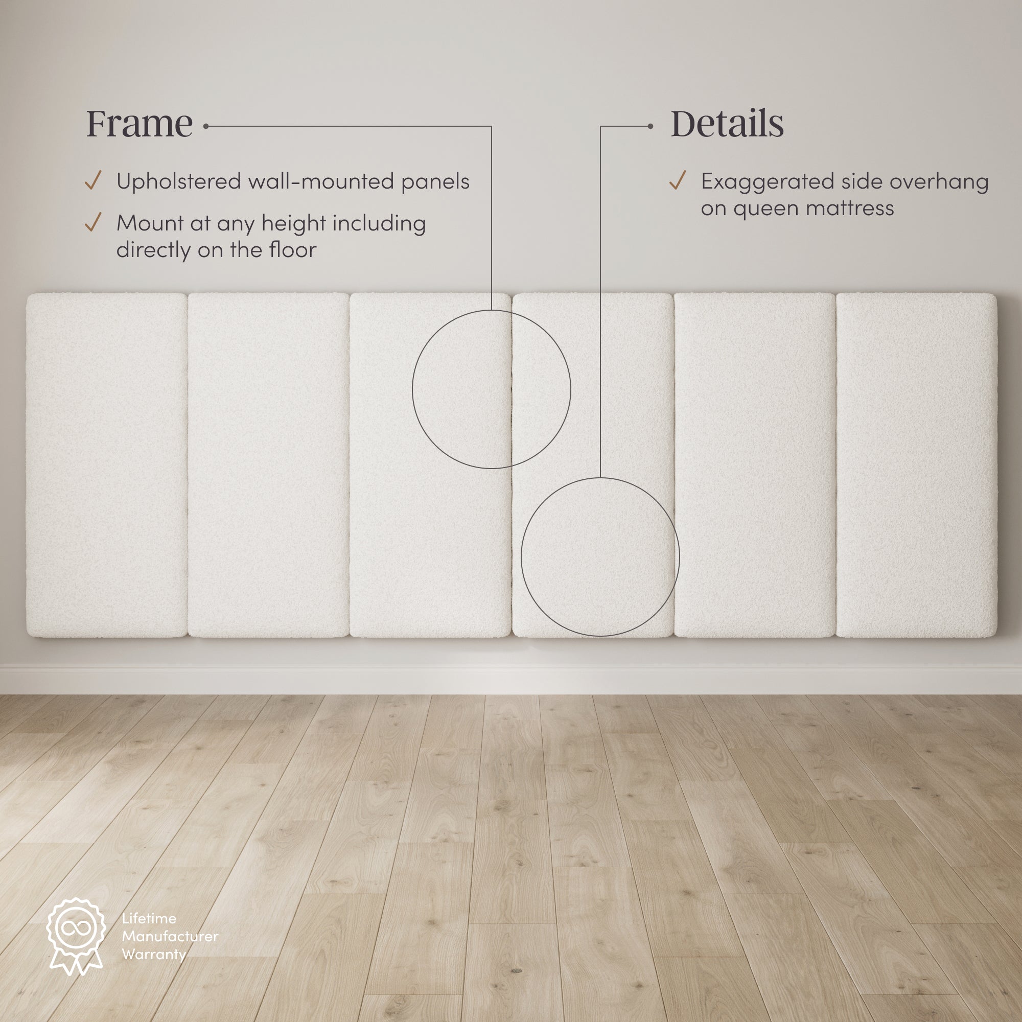 King Size Wall Mounted Oversize Upholstered Headboard - Thumbnail 5