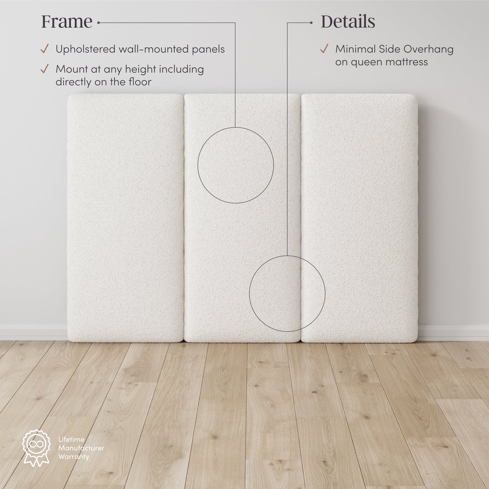 Queen Size Wall Mounted Textured Boucle Headboard - Thumbnail 4