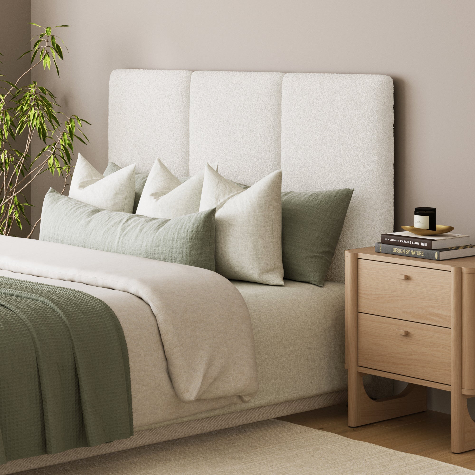 Queen Size Wall Mounted Textured Boucle Headboard - Thumbnail 2