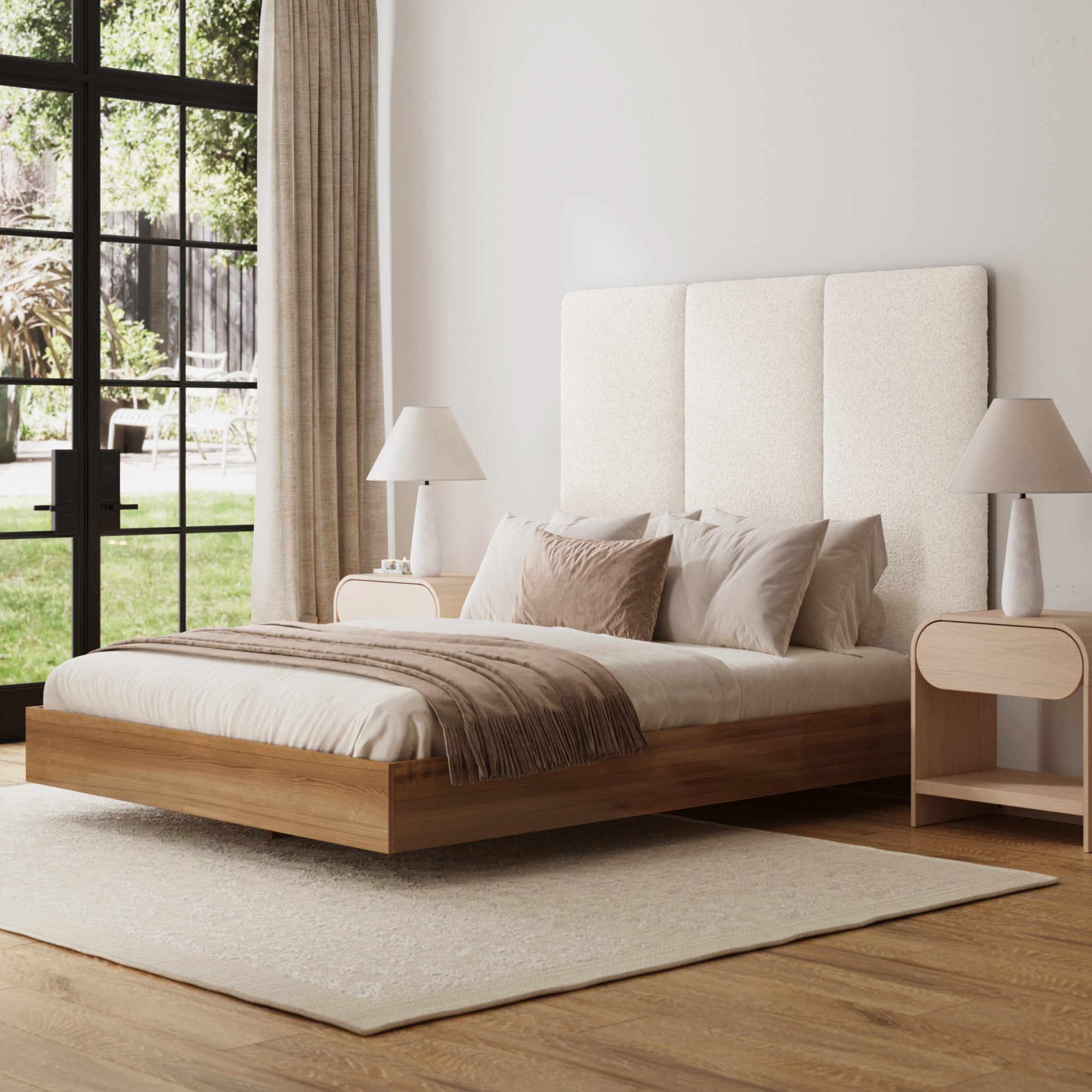 Queen Size Wall Mounted Textured Boucle Headboard - Thumbnail 3