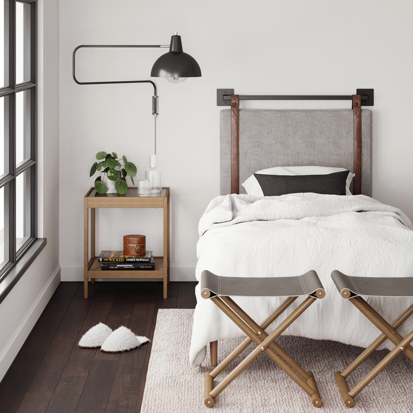 Harlow Faux Leather Twin Headboard WallMount Rail Nathan James