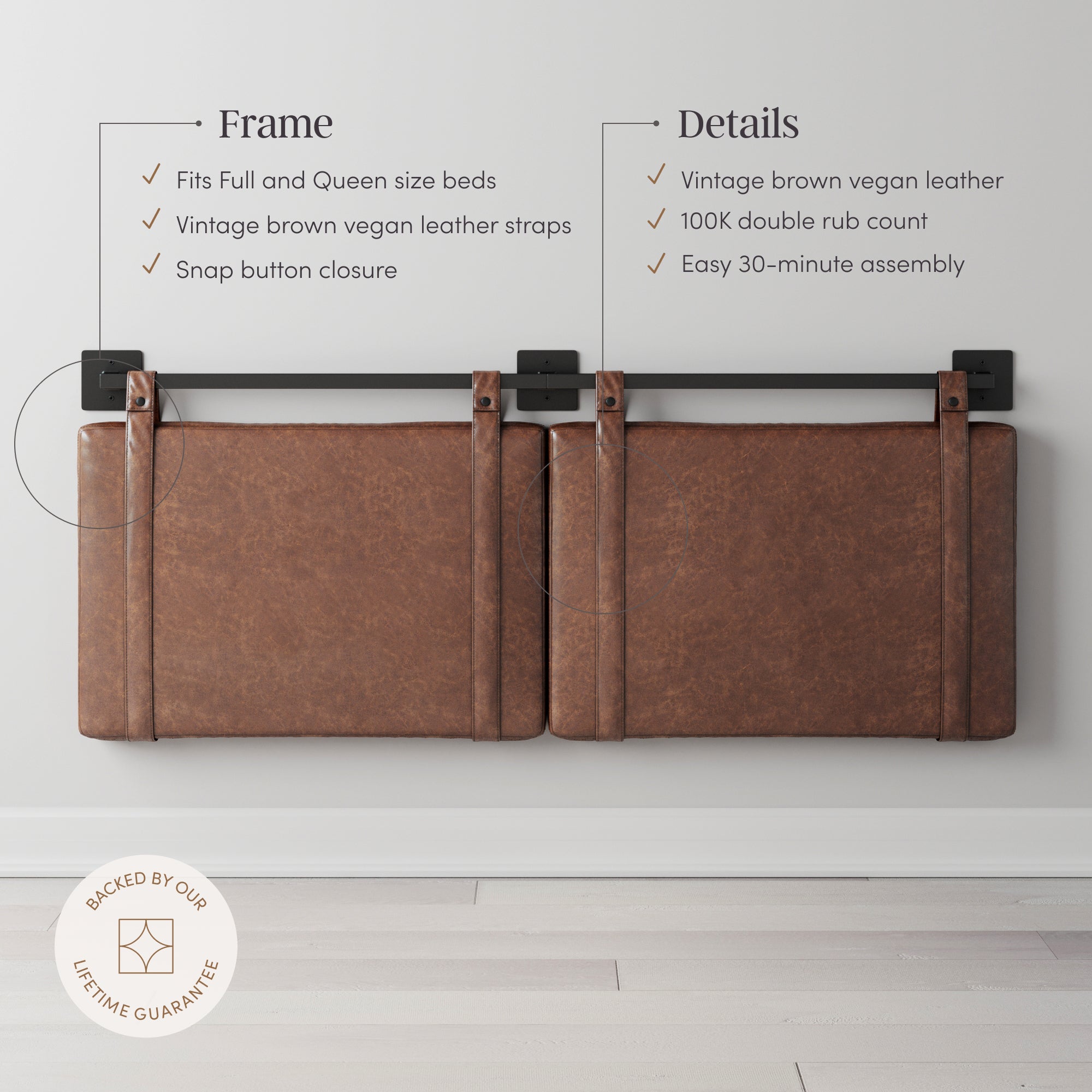 Upholstered Queen Wall Mount Headboard Brown - Nathan James