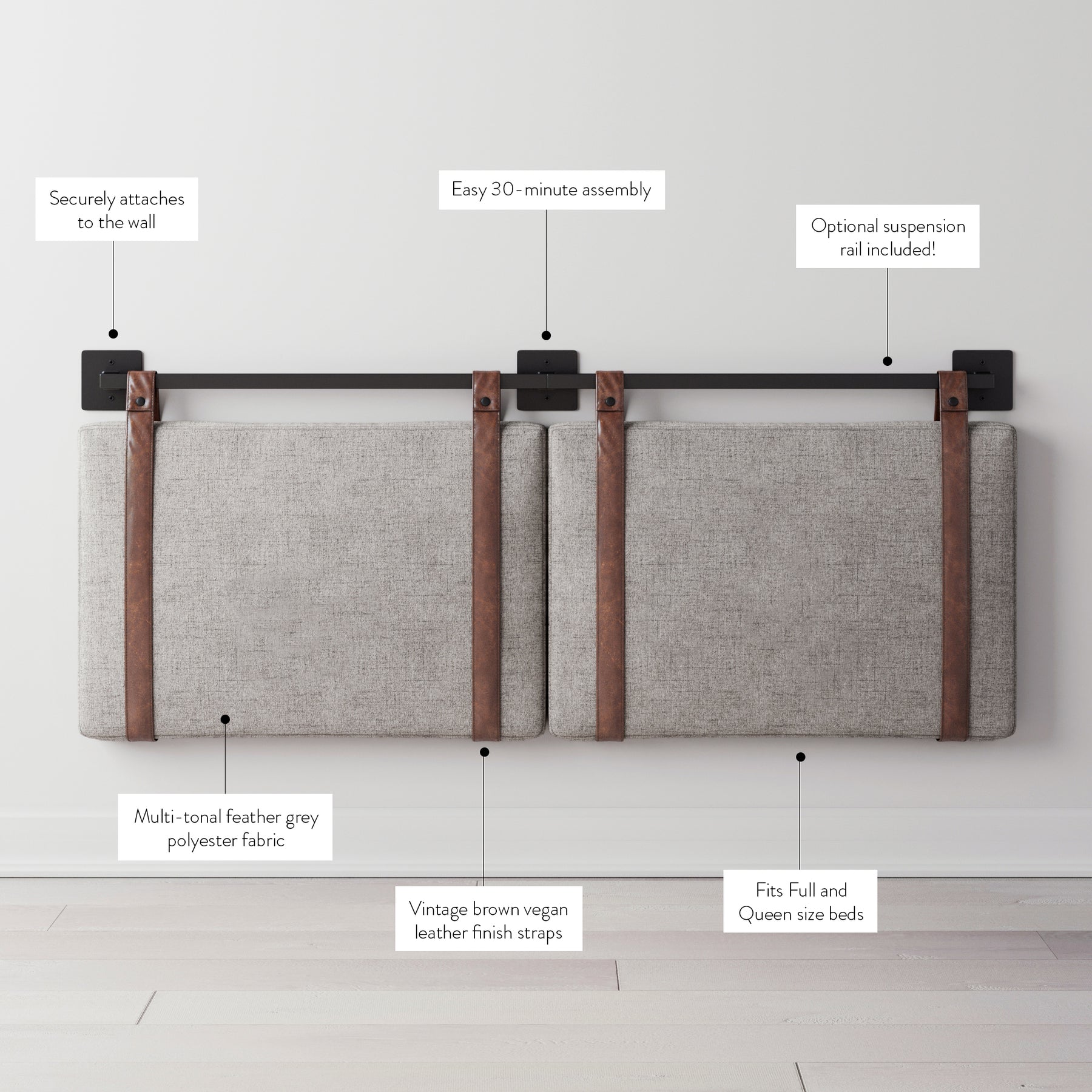 Harlow Headboard Upholstered Gray Queen | Nathan James