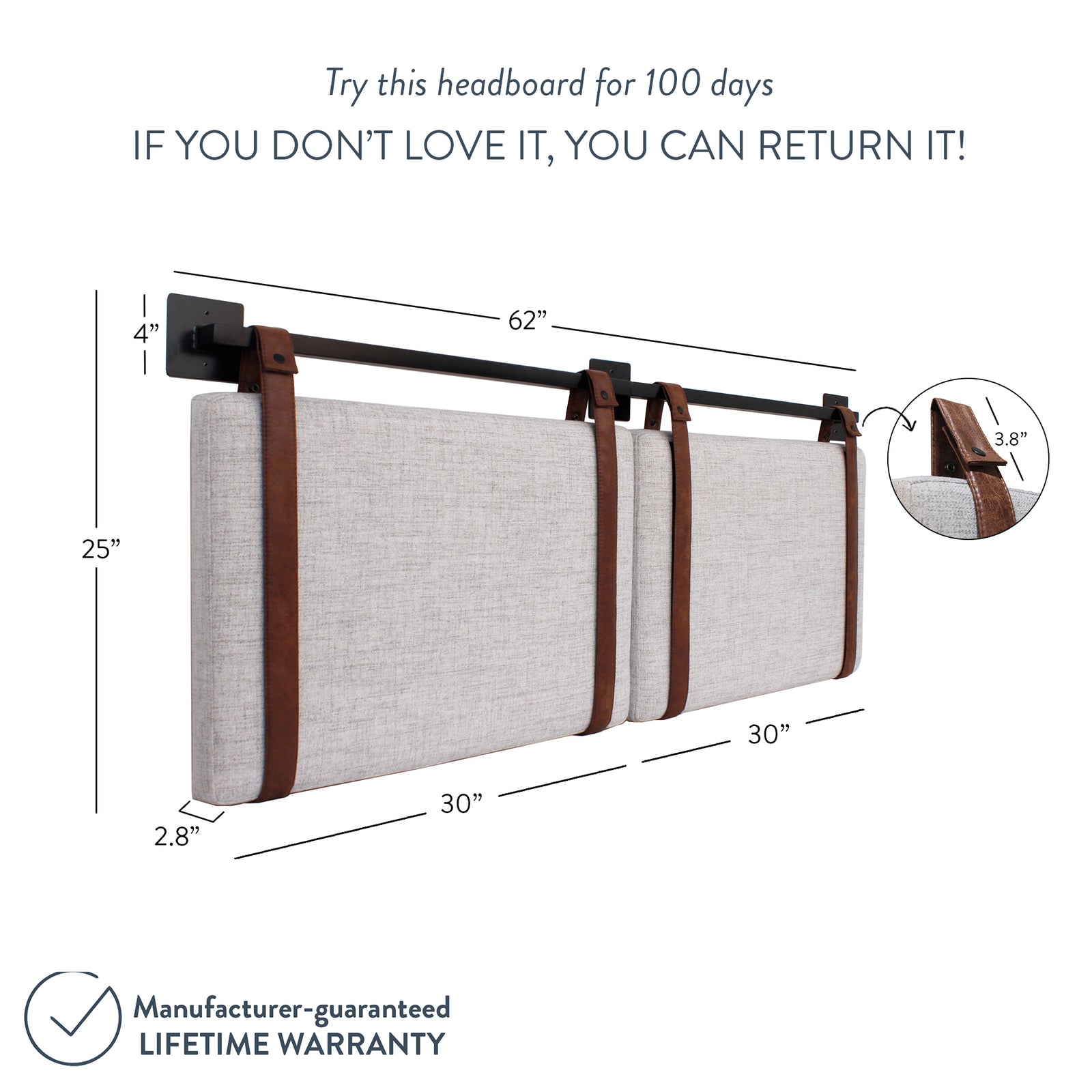 Harlow Faux Leather Queen Headboard Wall-Mount Rail | Nathan James