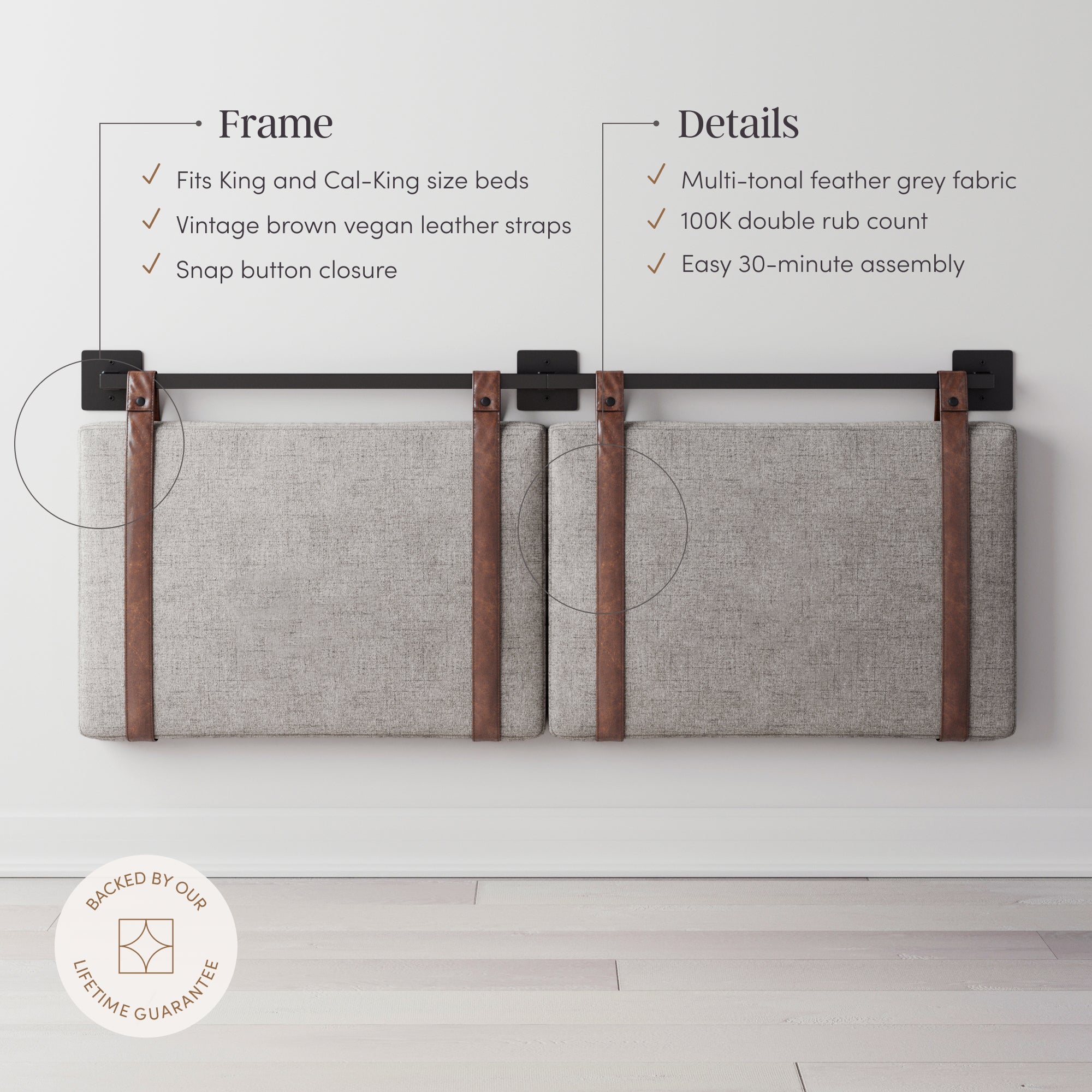 Upholstered King Wall Mount Headboard Gray - Nathan James