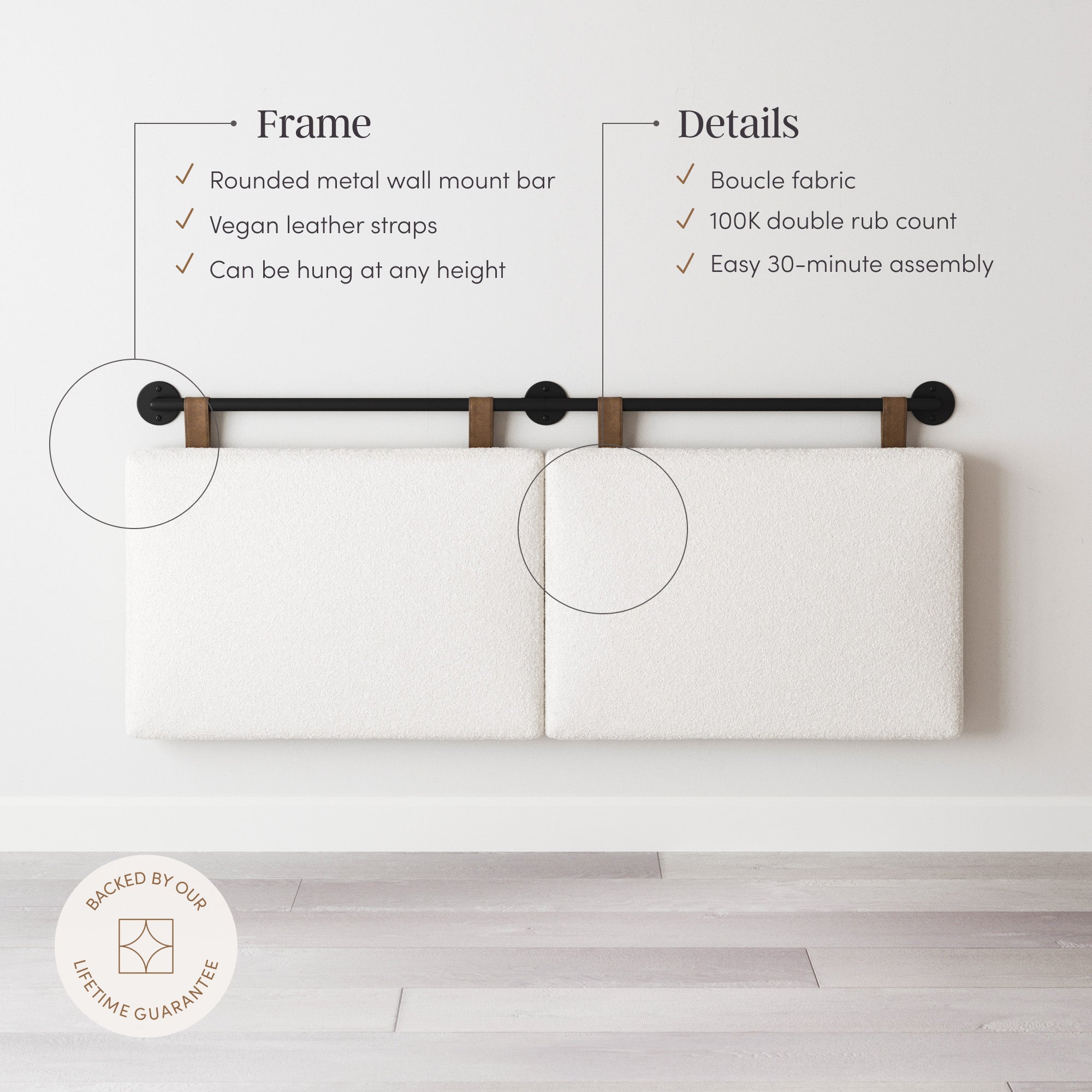 Boucle Upholstered Queen Wall Mount Headboard - Nathan James