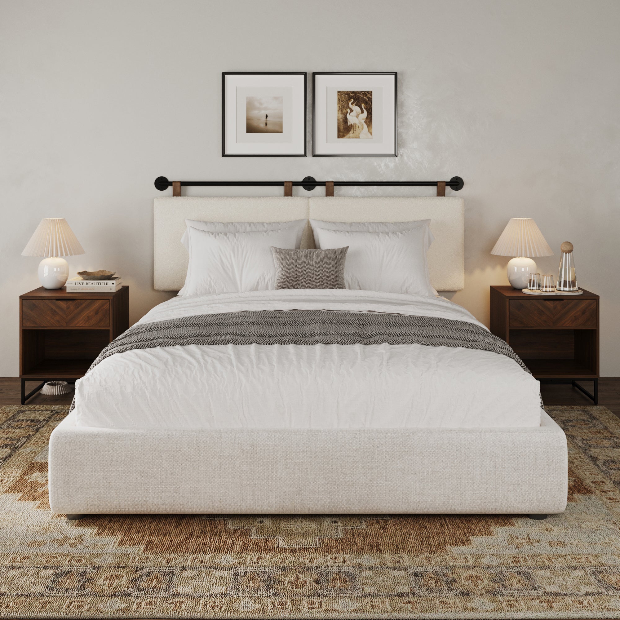 Boucle Upholstered King Headboard and Nightstand Set