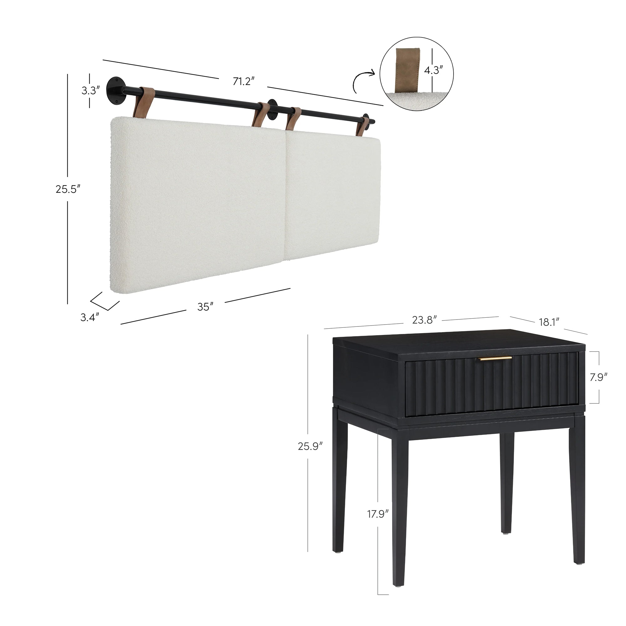 Modern Boucle King Headboard and Fluted Nightstand Set - Thumbnail 5