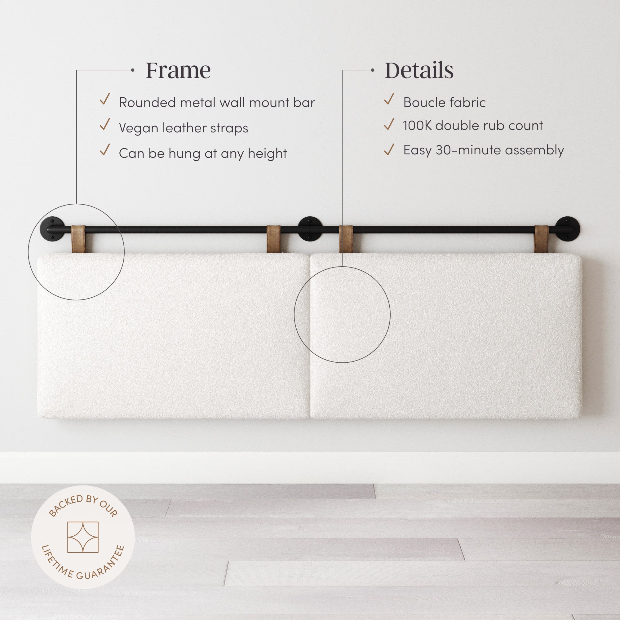Boucle Upholstered King Wall Mount Headboard - Nathan James