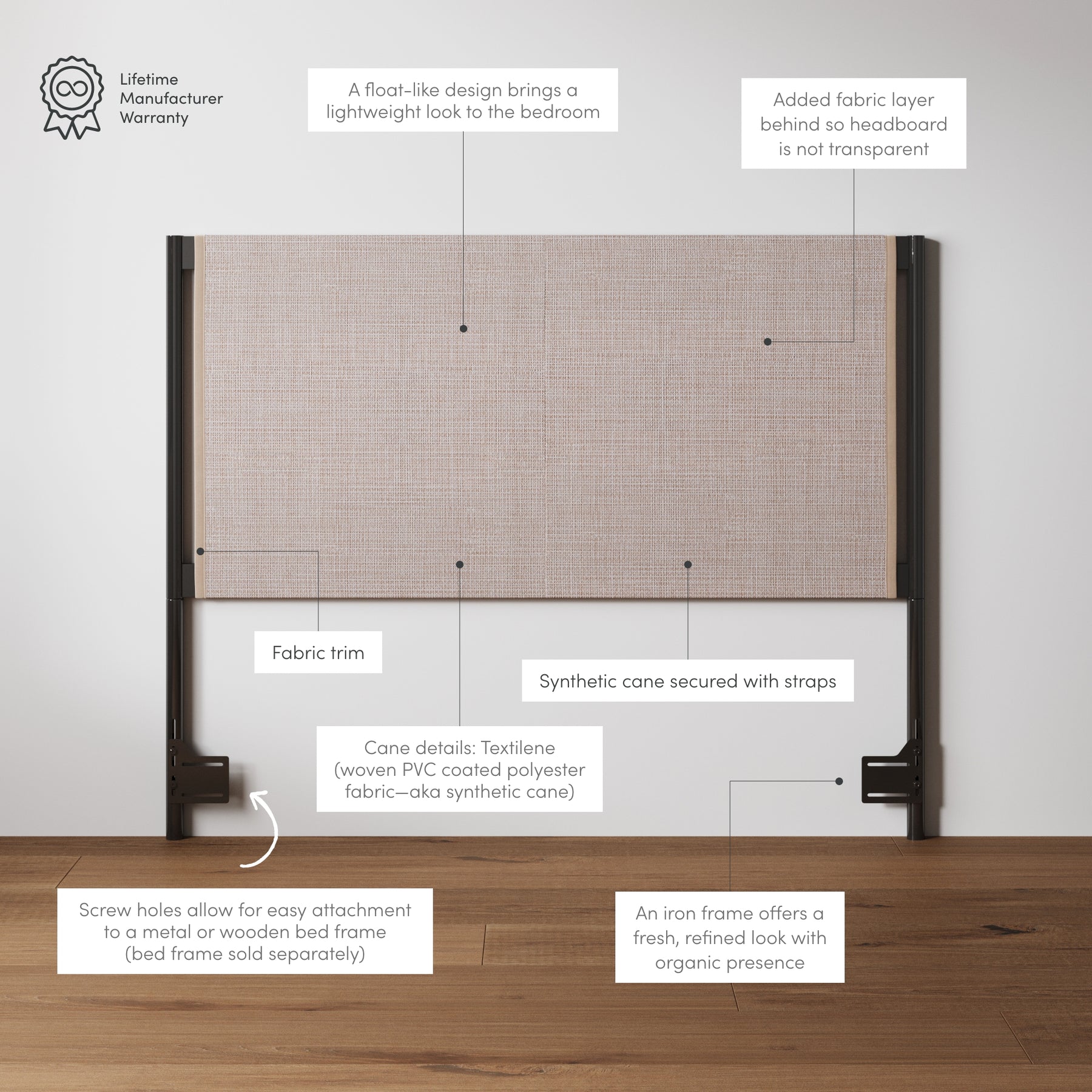 Boho Rattan & Metal Queen Size Cane Headboard Nathan James