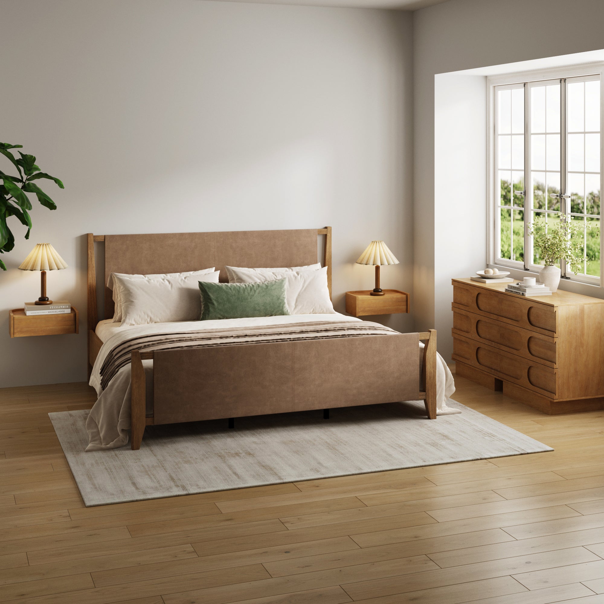 Faux Leather King Bedroom Set with 2 Dressers & 2 Nightstands Light Brown - Nathan James