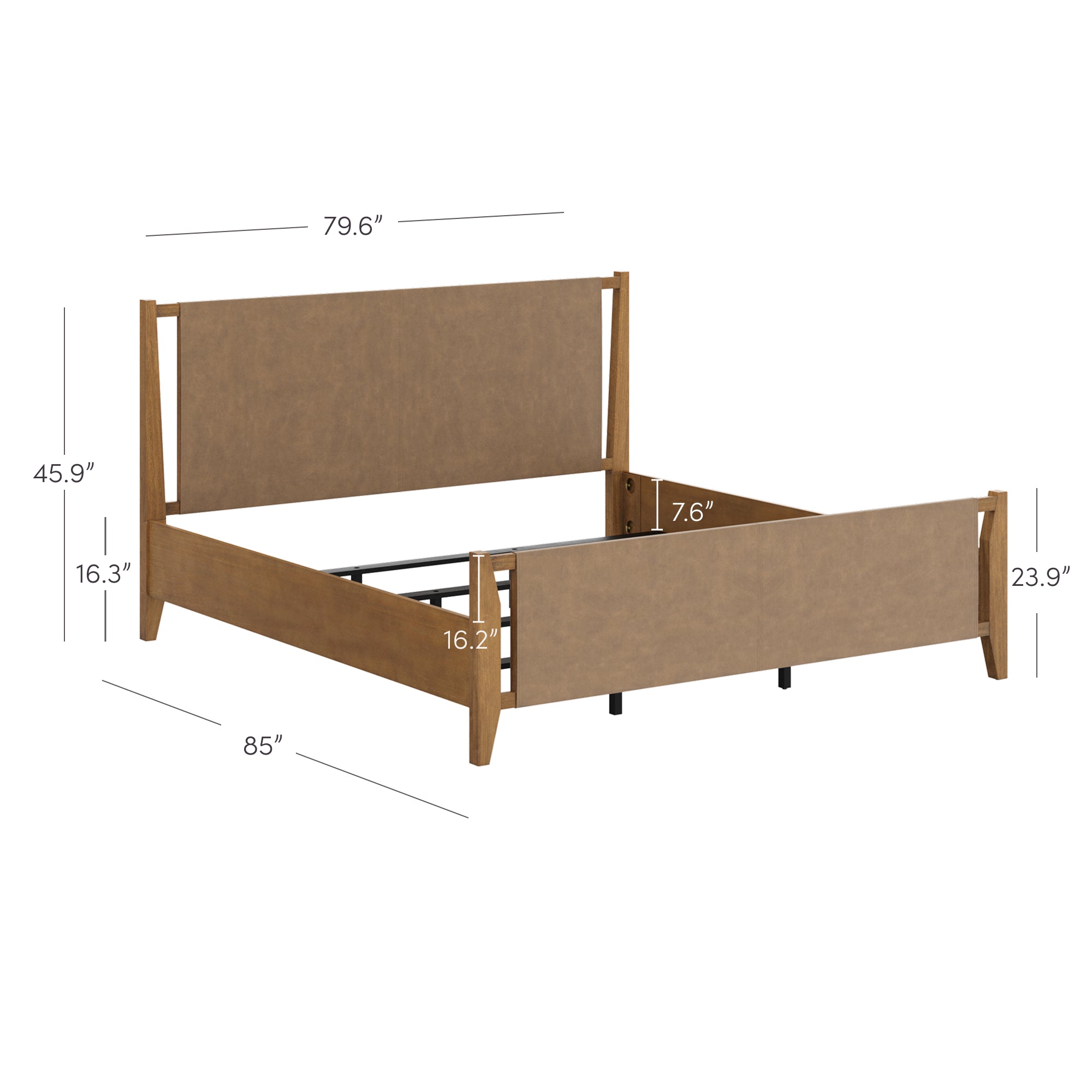 Cameron Bed Frame Wood Faux Leather Light Brown King | Nathan James