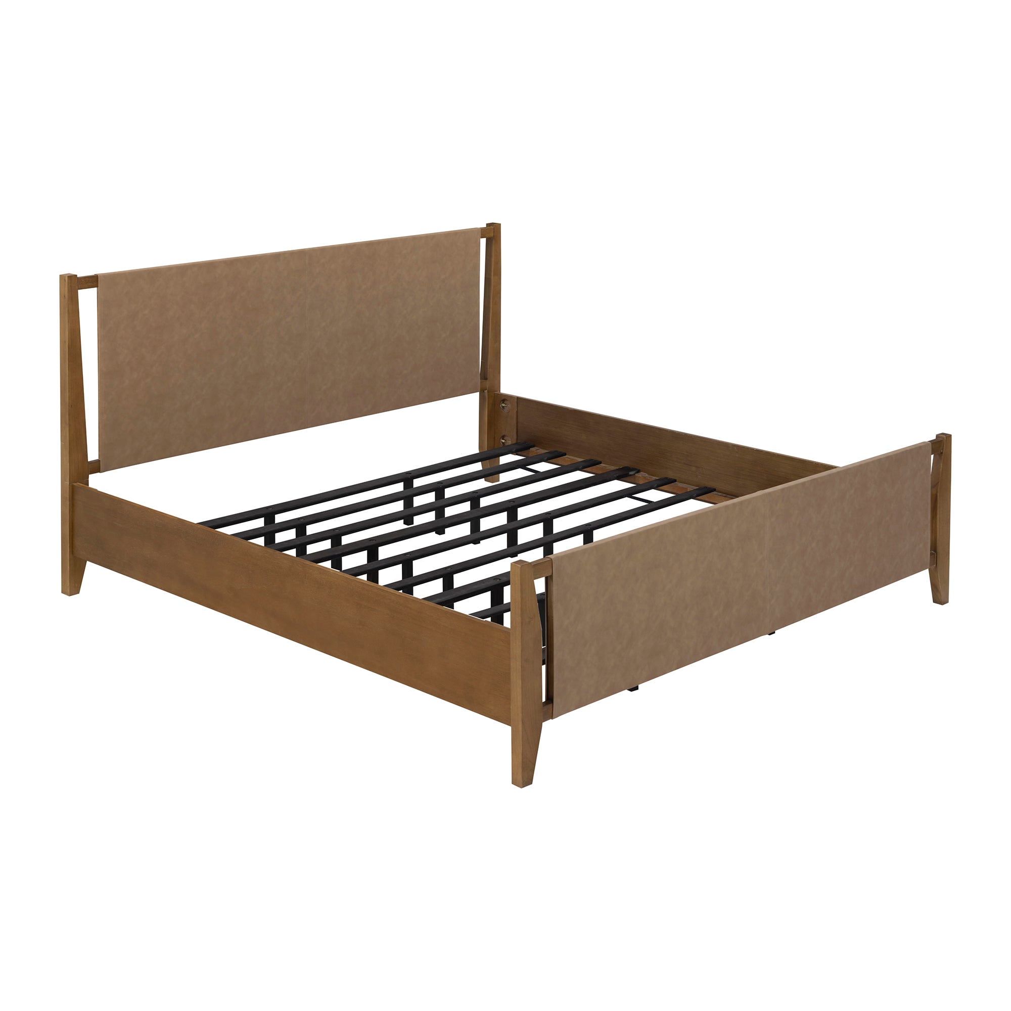 Wood & Faux Suede Bed Frame with Headboard Light Brown | Size King - Nathan James
