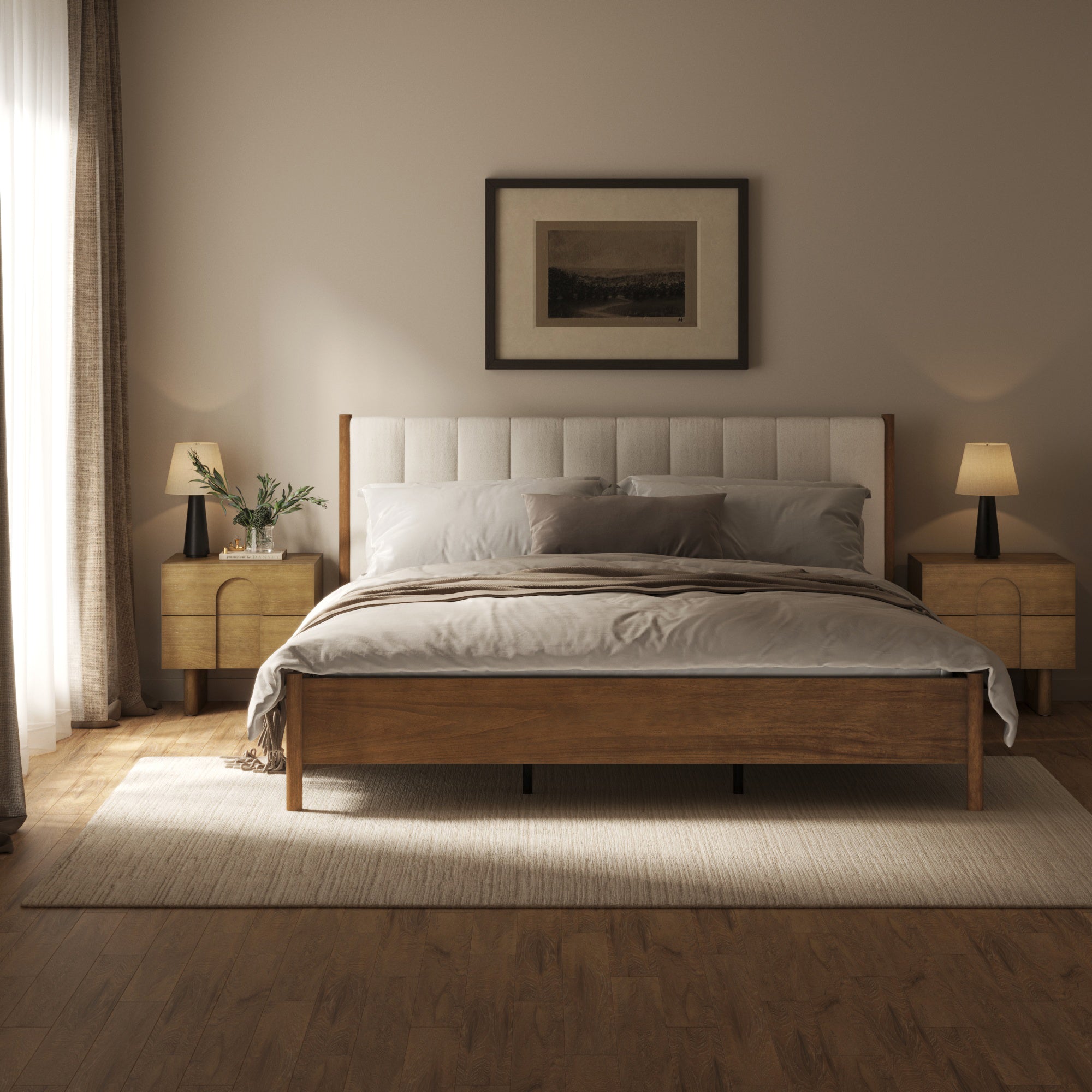 Mid Century Modern King Bed Frame and Arched Nightstand Set - Nathan James