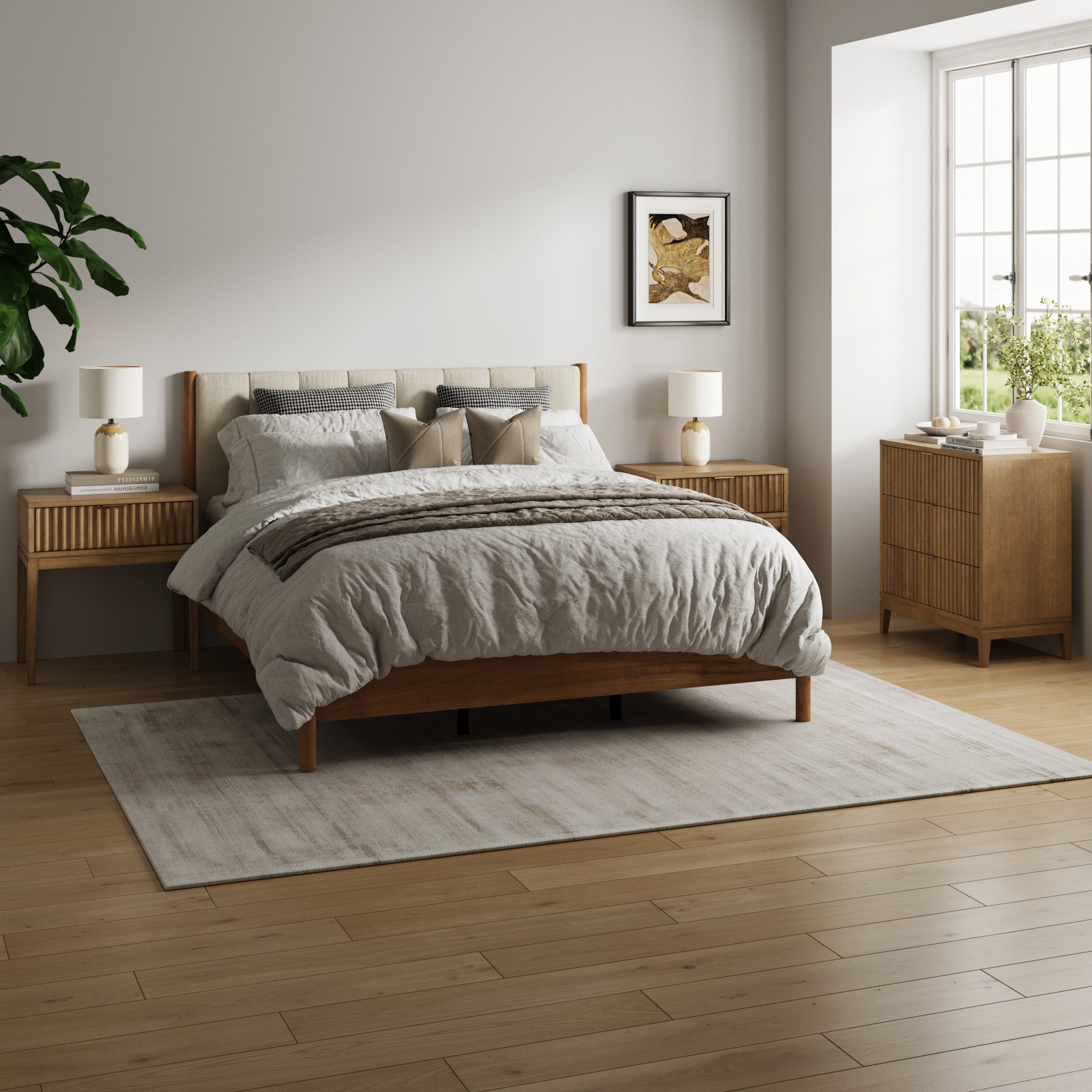 Modern Queen Bedroom Set with Fluted Dresser and Nightstand - Nathan James