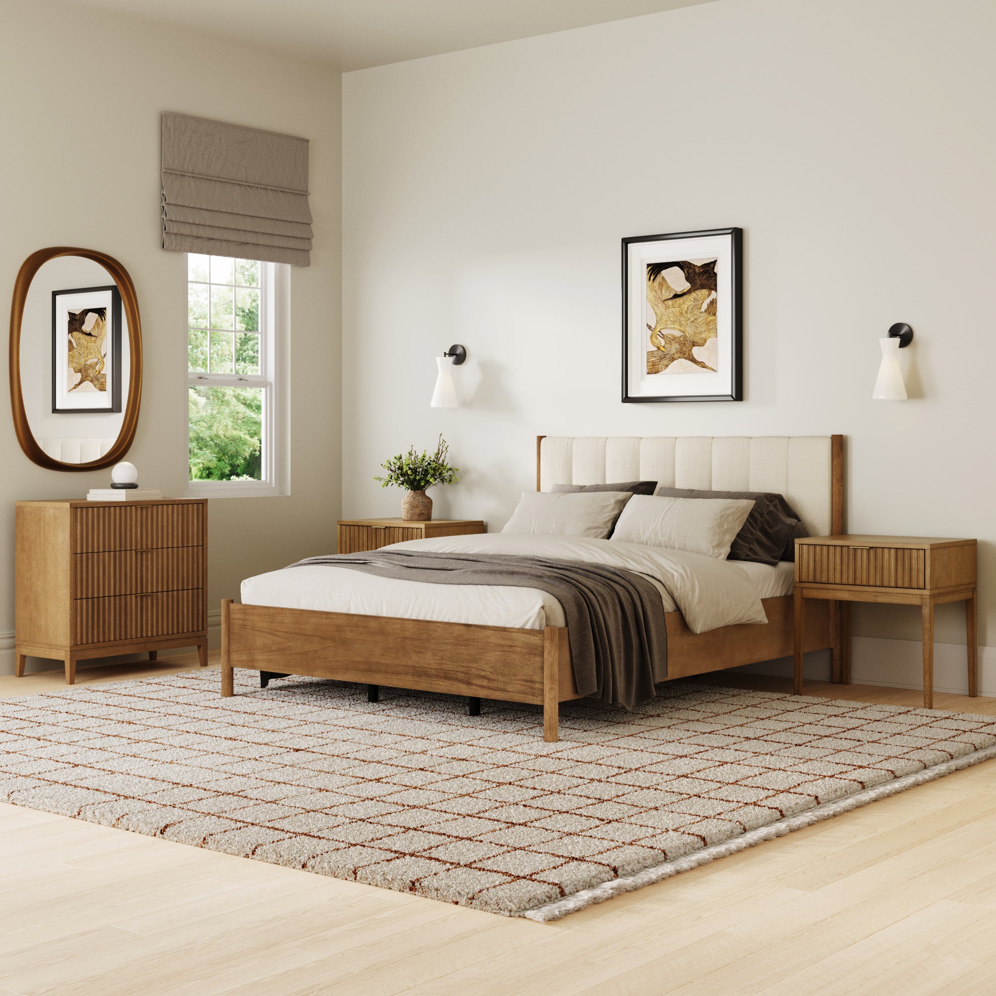 Modern Queen Bedroom Set with Fluted Dresser and Nightstand - Nathan James