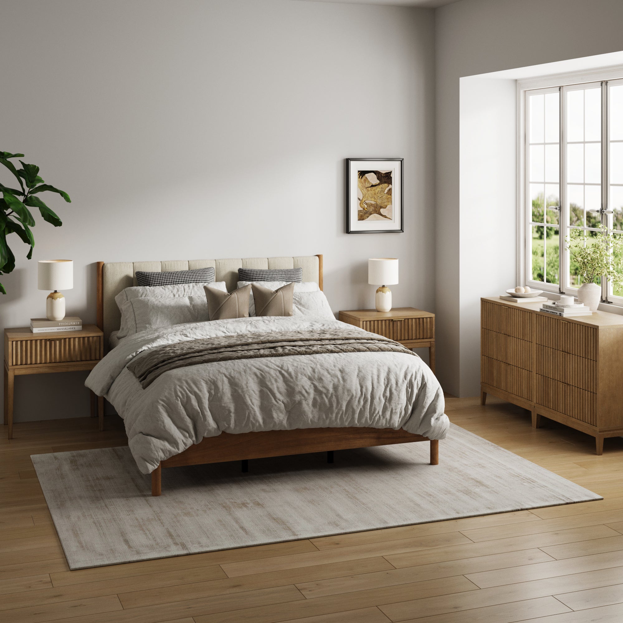 Modern Queen Bedroom Set with 2 Fluted Dressers and Nightstands - Nathan James
