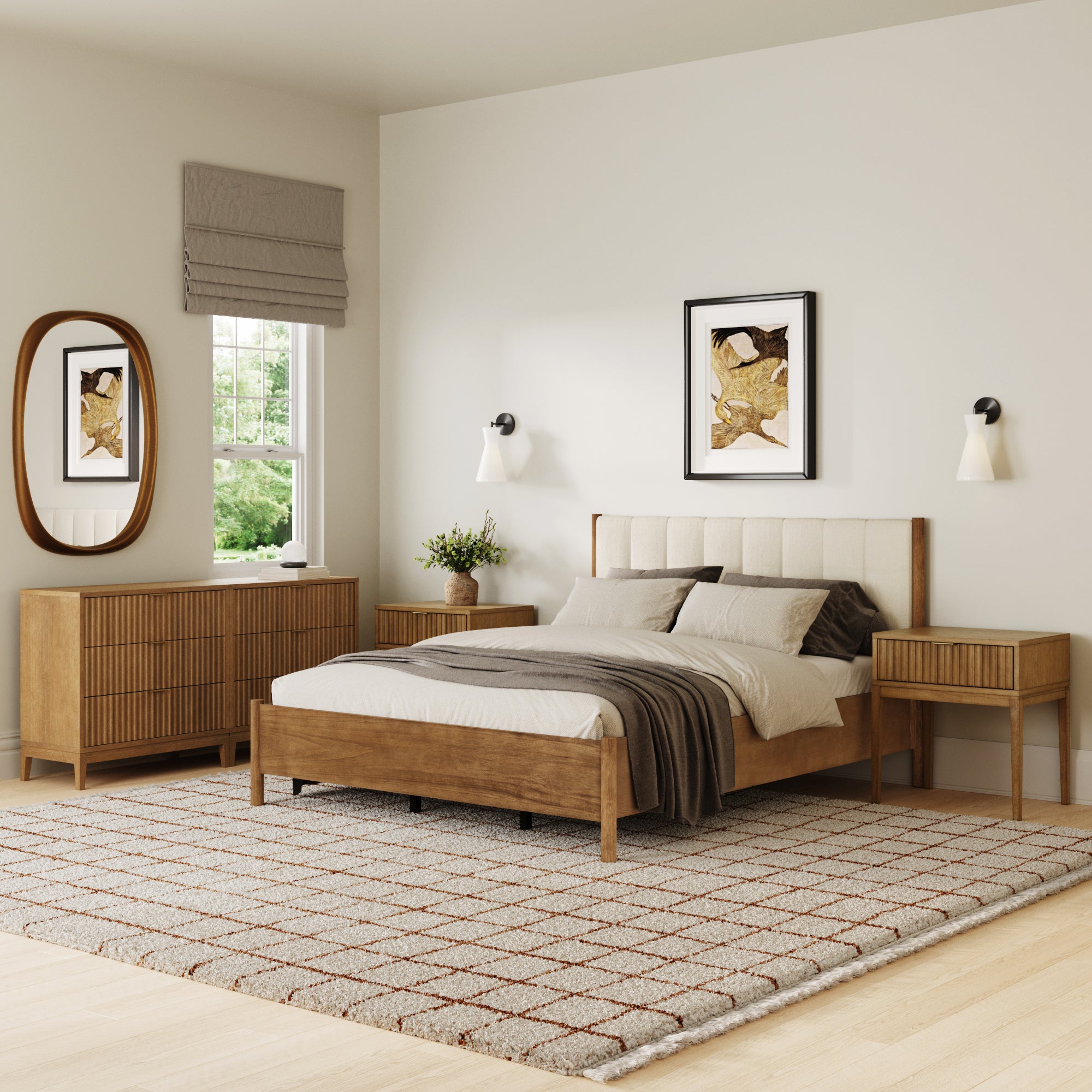 Modern Queen Bedroom Set with 2 Fluted Dressers and Nightstands - Nathan James